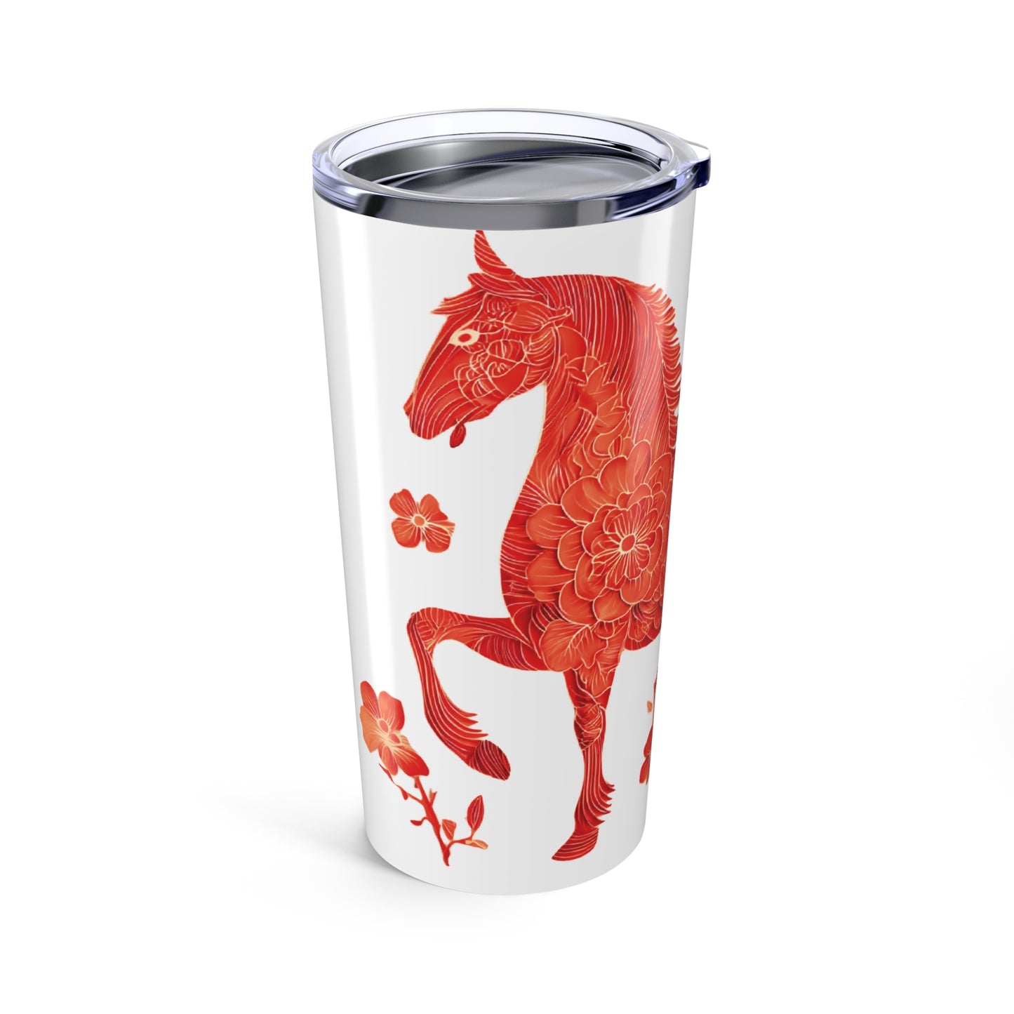 Year of the Horse 2026 Tumbler, Chinese New Year Gift, Red Zodiac Horse Travel Mug, Lunar New Year Cup, Floral Equestrian Insulated Tumbler