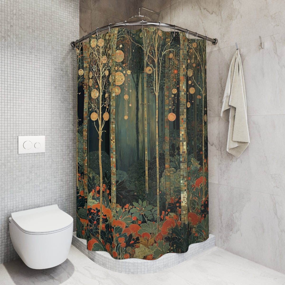 Enchanted Forest Shower Curtain, Art Nouveau Tree Bathroom Decor, Moody Botanical Bath Curtain, Dark Woodland Drapes, Boho Nature Gift