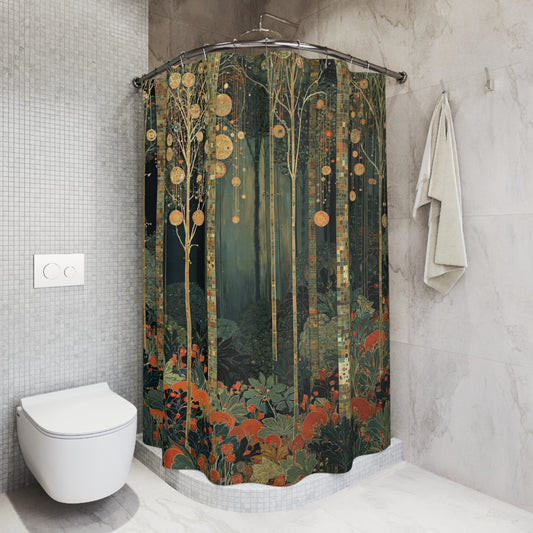 Enchanted Forest Shower Curtain, Art Nouveau Tree Bathroom Decor, Moody Botanical Bath Curtain, Dark Woodland Drapes, Boho Nature Gift