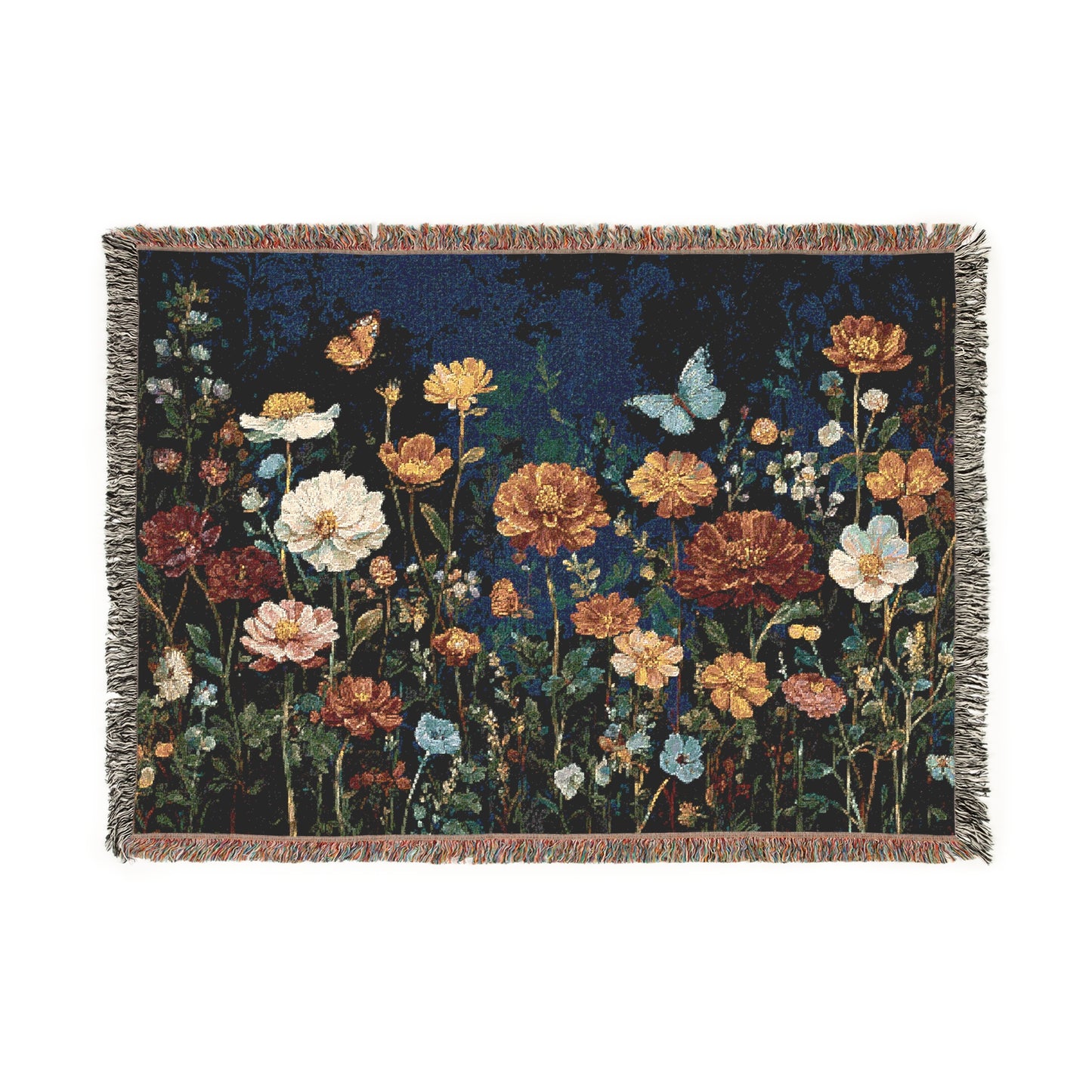 Wildflower Tapestry Throw Woven Blanket, Floral Botanical Home Decor, Butterfly Tapestry, Vintage Heirloom Style Sofa Bed Blanket
