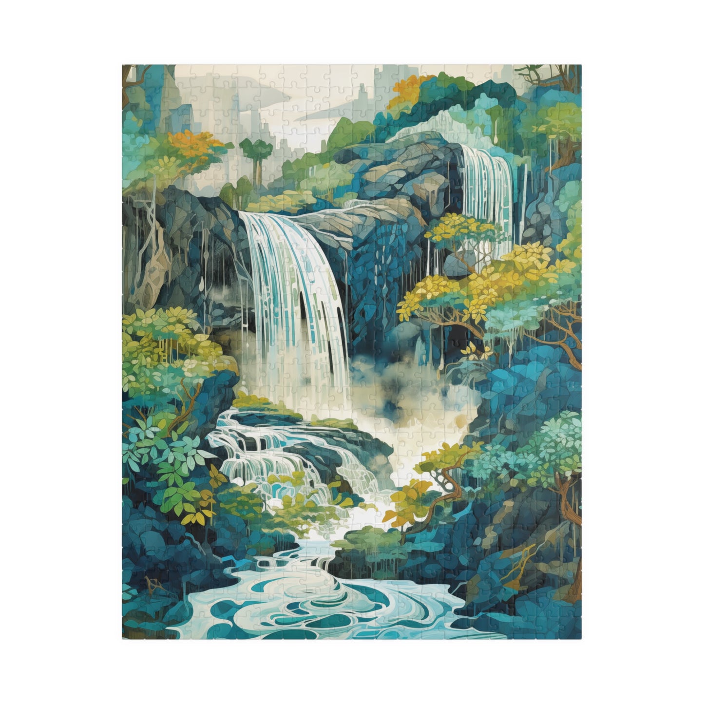 Waterfall Puzzle, Serene Mountain Landscape Jigsaw Puzzle, Challenging Game for family, Piece Puzzle for Nature Lovers, Mindfulness Activity