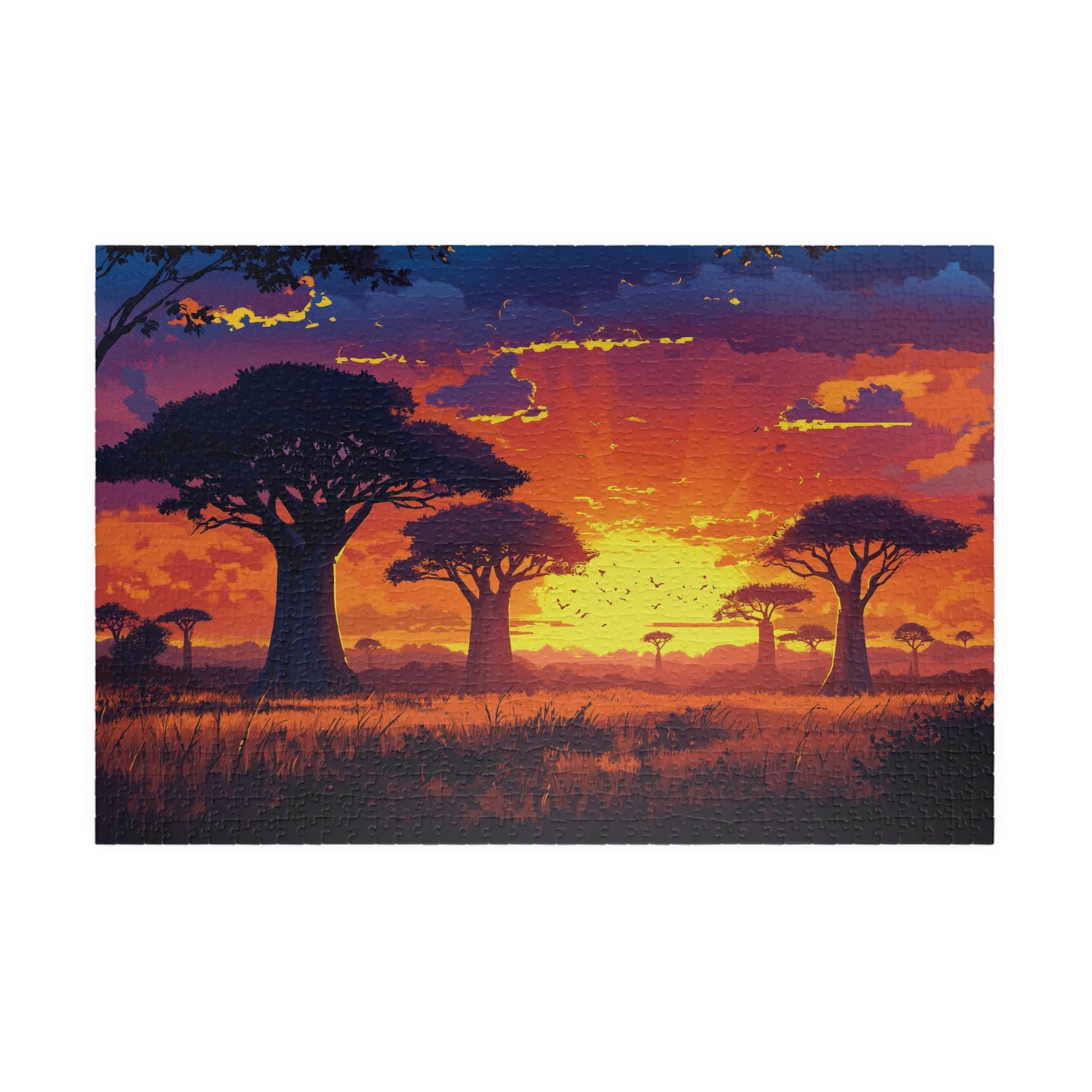 African Savanna Sunset Landscape Jigsaw Puzzle, Baobab Trees Silhouette Puzzle, Relaxation Gift, Mindfulness Activity, Nature Art Lover Gift