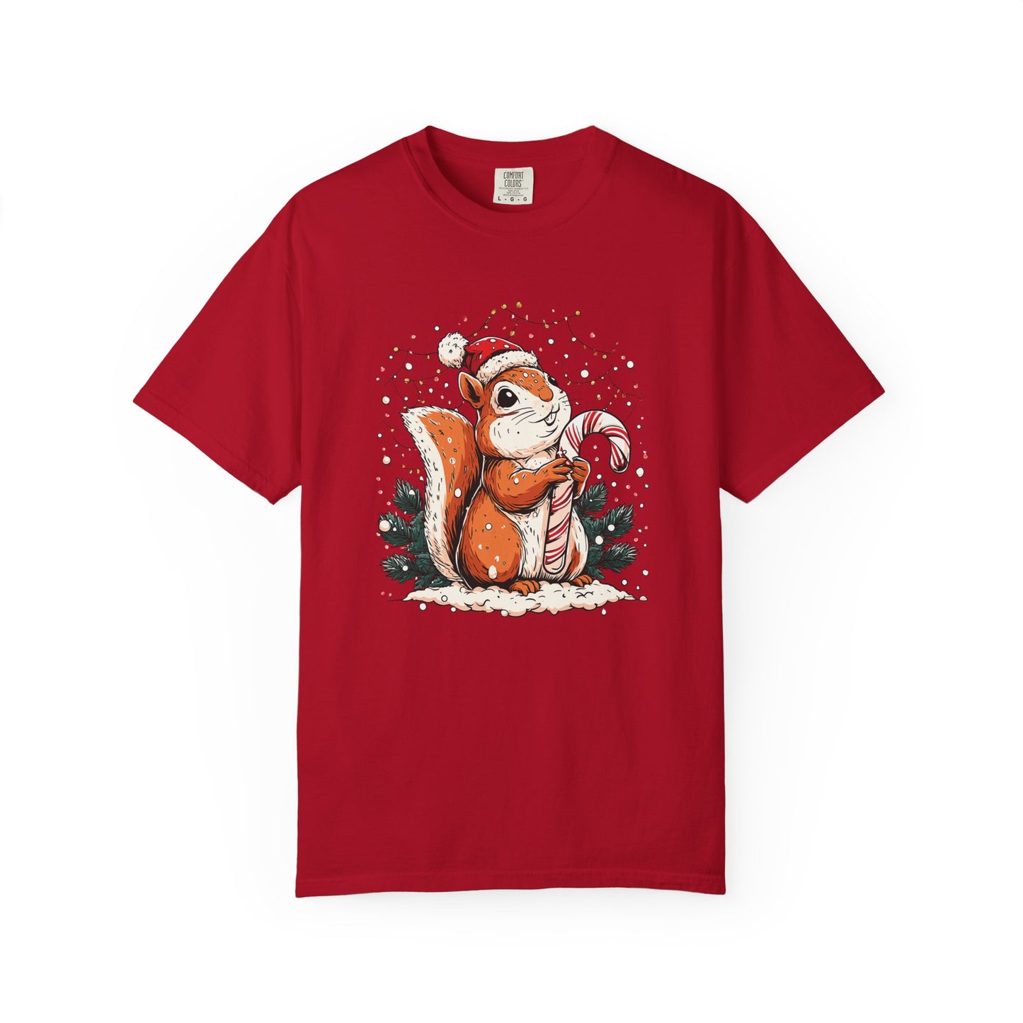 Comfort Colors Christmas Squirrel T-shirt, Cute Squirrel Tee, Festive Xmas Shirt, Santa Hat Candy Cane Top, Garment-Dyed T-shirt