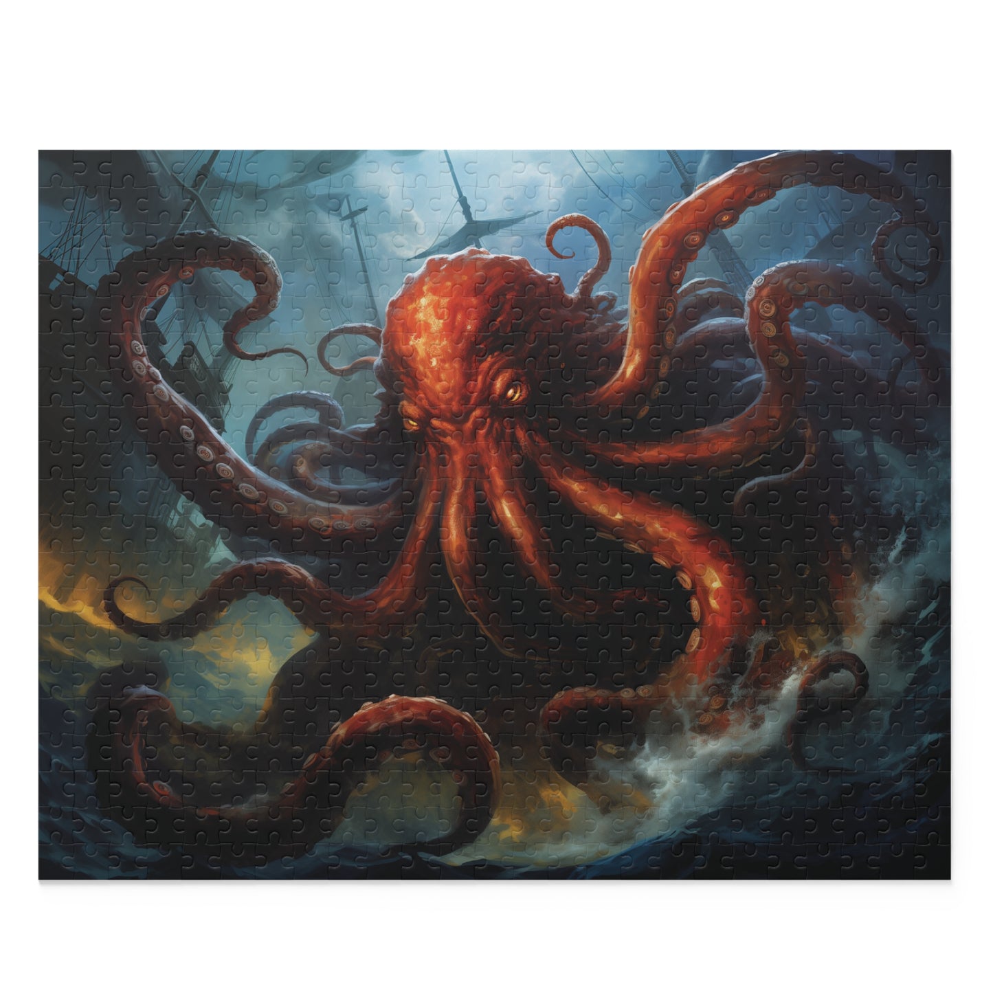Kraken Attack Puzzle, Giant Octopus Jigsaw Puzzles, 120 pieces, 252 pieces, 500 pieces, Family Game Puzzle, Fantasy Creature Lover Gift