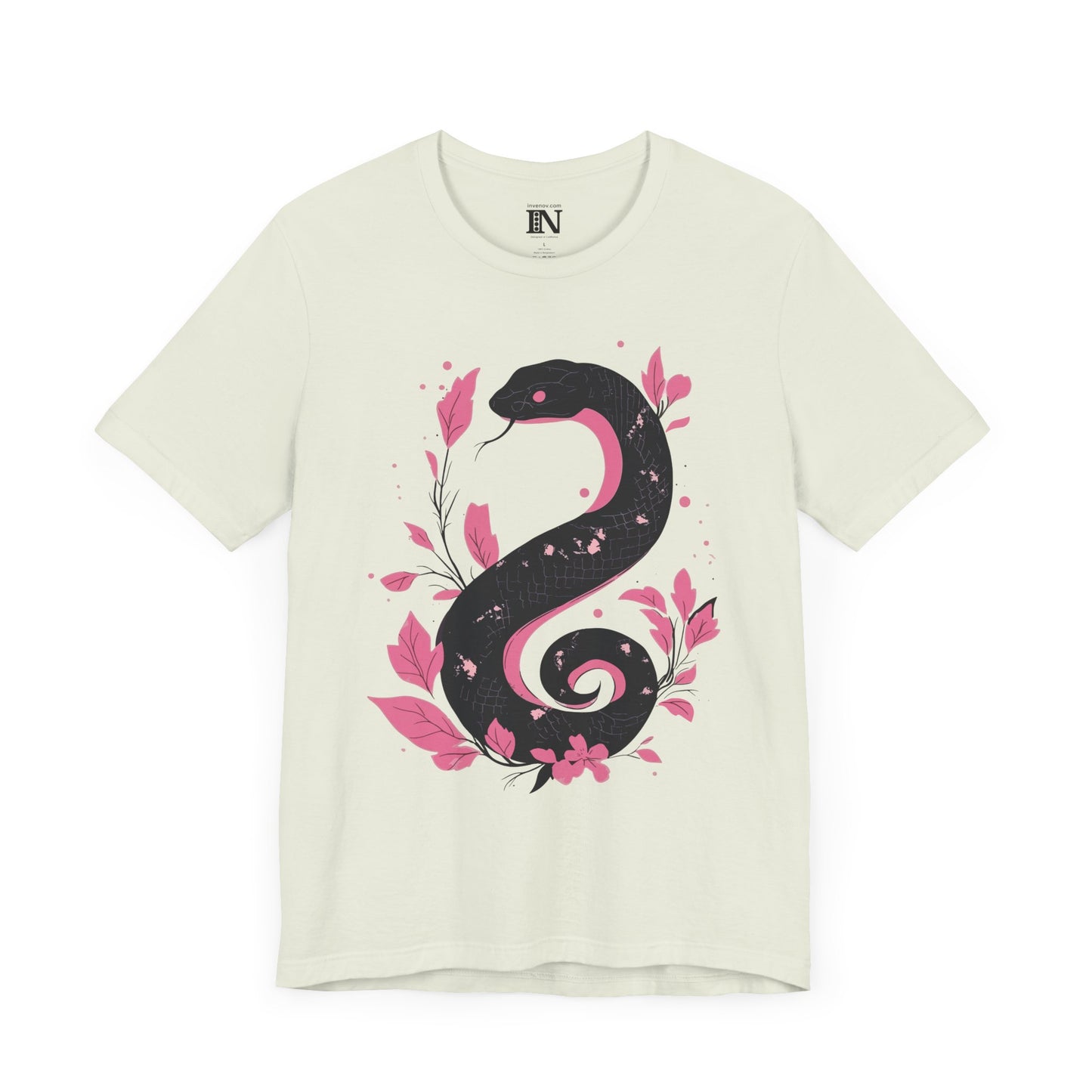 Chinese New Year Shirt, Snake Graphic T-Shirt, Lunar New Year Shirt, Minimalistic Black and Pink Tee, Abstract Floral Art, Year of the Snake