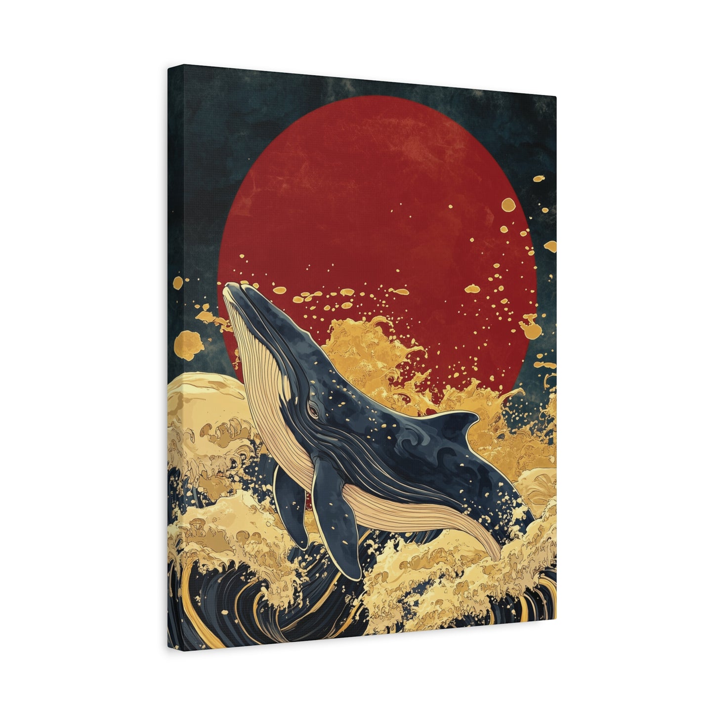 Majestic Whale Breaching Canvas Print, Japanese Art Inspired, Ocean Lover Gift, Japan Lover Gift, Wall Art Decor, Red Sun Painting