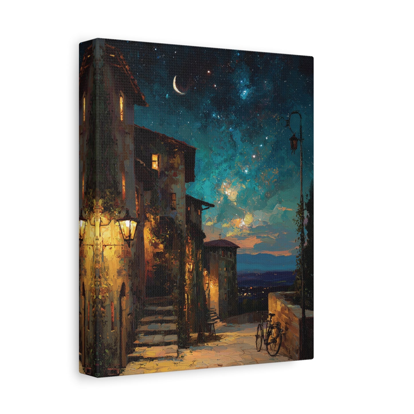 Enchanting European Village Night Sky Canvas Print Decor, Impressionistic Style Wall Art, Cozy Magical Living Room Bedroom Entryway Decor