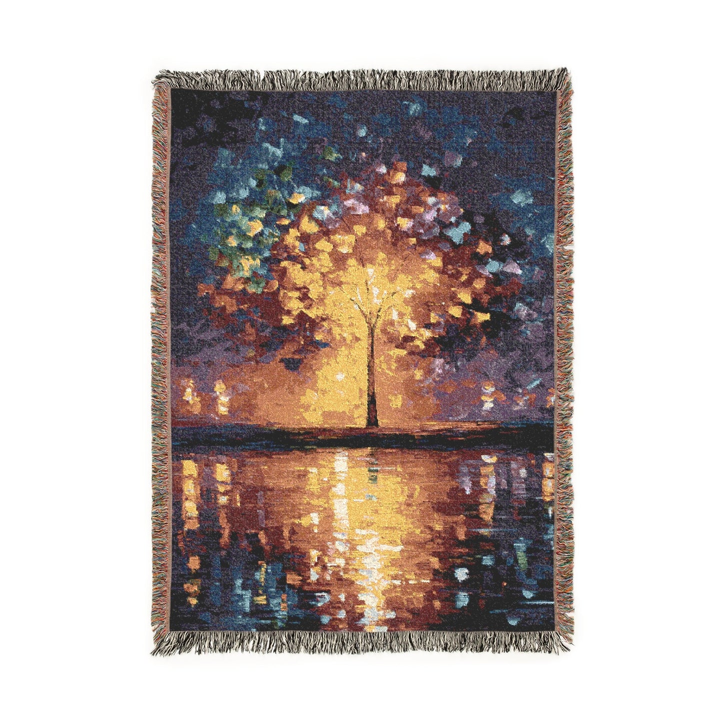 Abstract Tree Woven Blanket, Impressionist Art Tapestry, Tree of Life Jacquard Blanket, Colorful Glowing Tree Throw, Landscape Wall Hanging