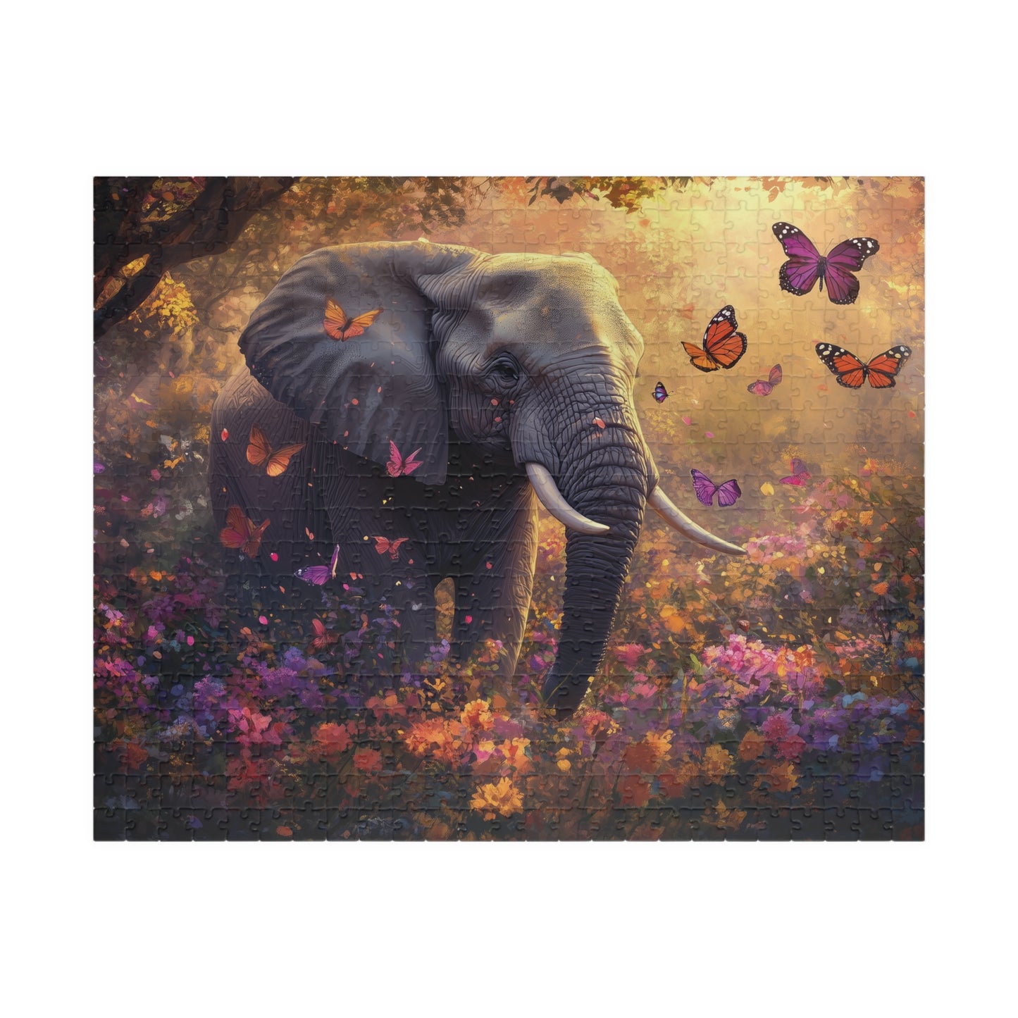 Elephant Butterfly Garden Puzzle, Wildlife Jigsaw, Nature Lover Gift, Serene Landscape Puzzle, Majestic Animal Art, Family Fun Game