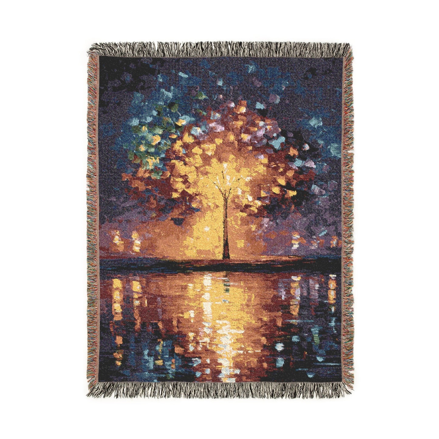 Abstract Tree Woven Blanket, Impressionist Art Tapestry, Tree of Life Jacquard Blanket, Colorful Glowing Tree Throw, Landscape Wall Hanging