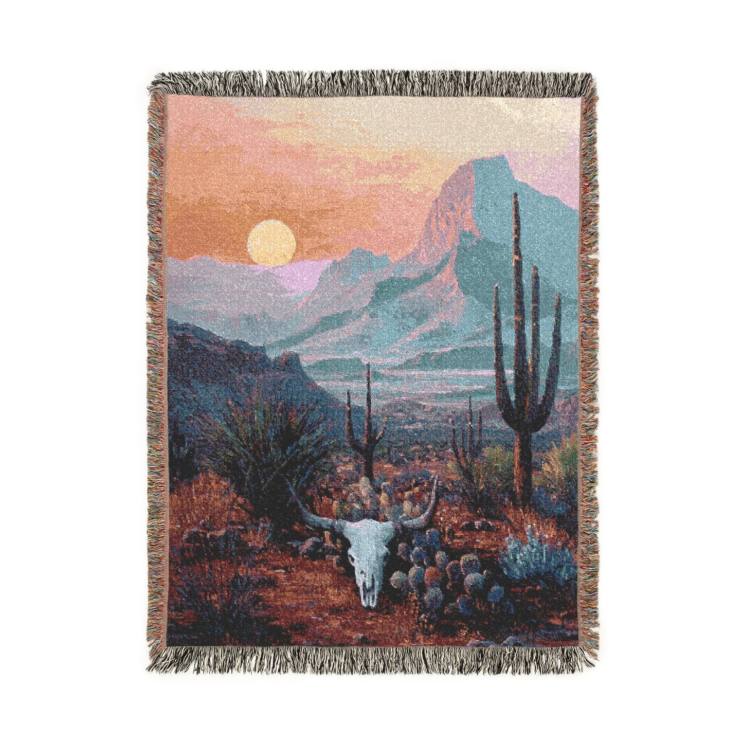 Southwestern Sunset Woven Blanket, Desert Landscape Throw, Southwest Decor, Wall Tapestry, Cozy Couch Bed Blanket, Rustic Home Accent