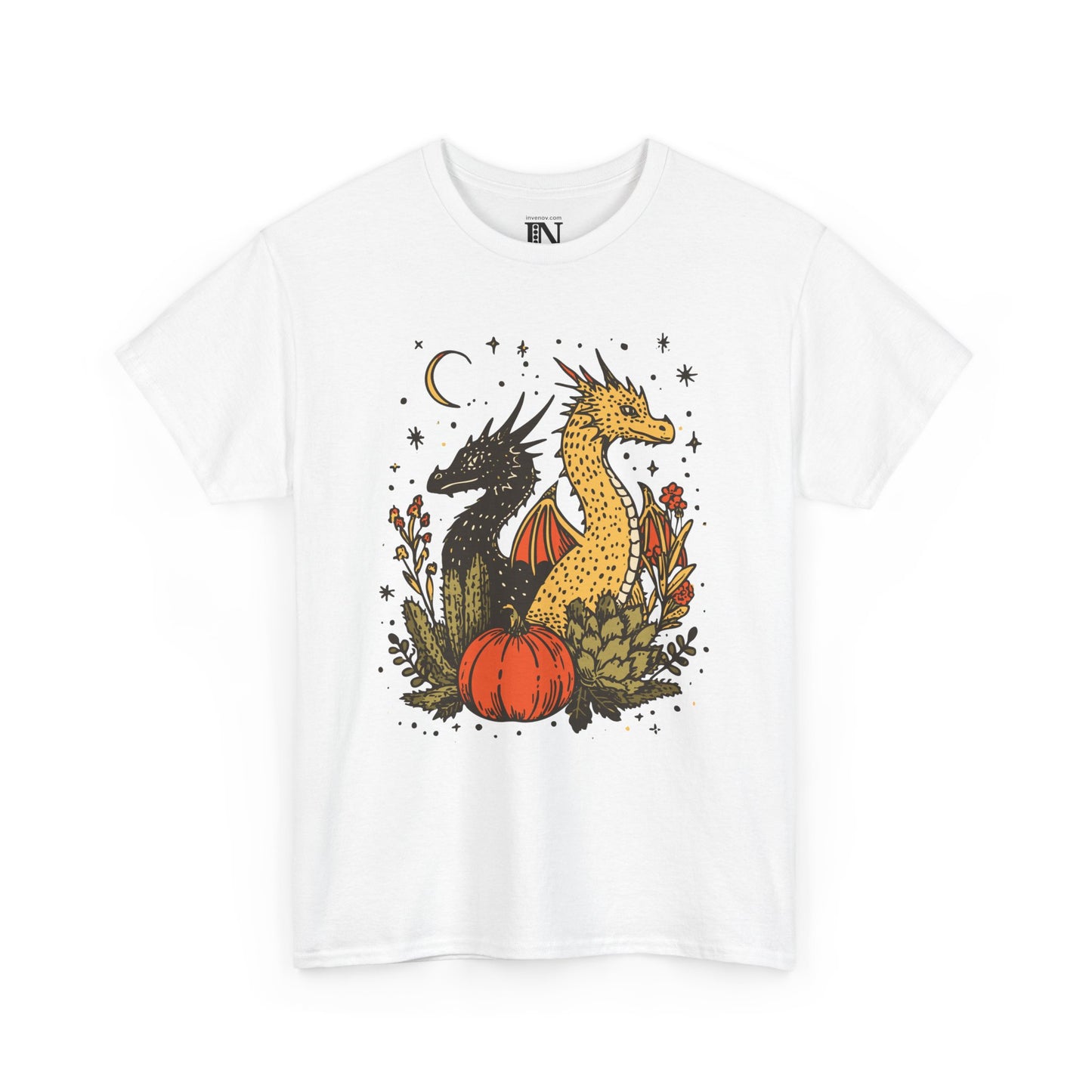 Dragon Fall Season Fantasy Shirt, Mystical Autumn Scene Shirt, Cute Dragons Halloween Tee, Enchanted Fall T-Shirt, Celestial Moon Stars Tee