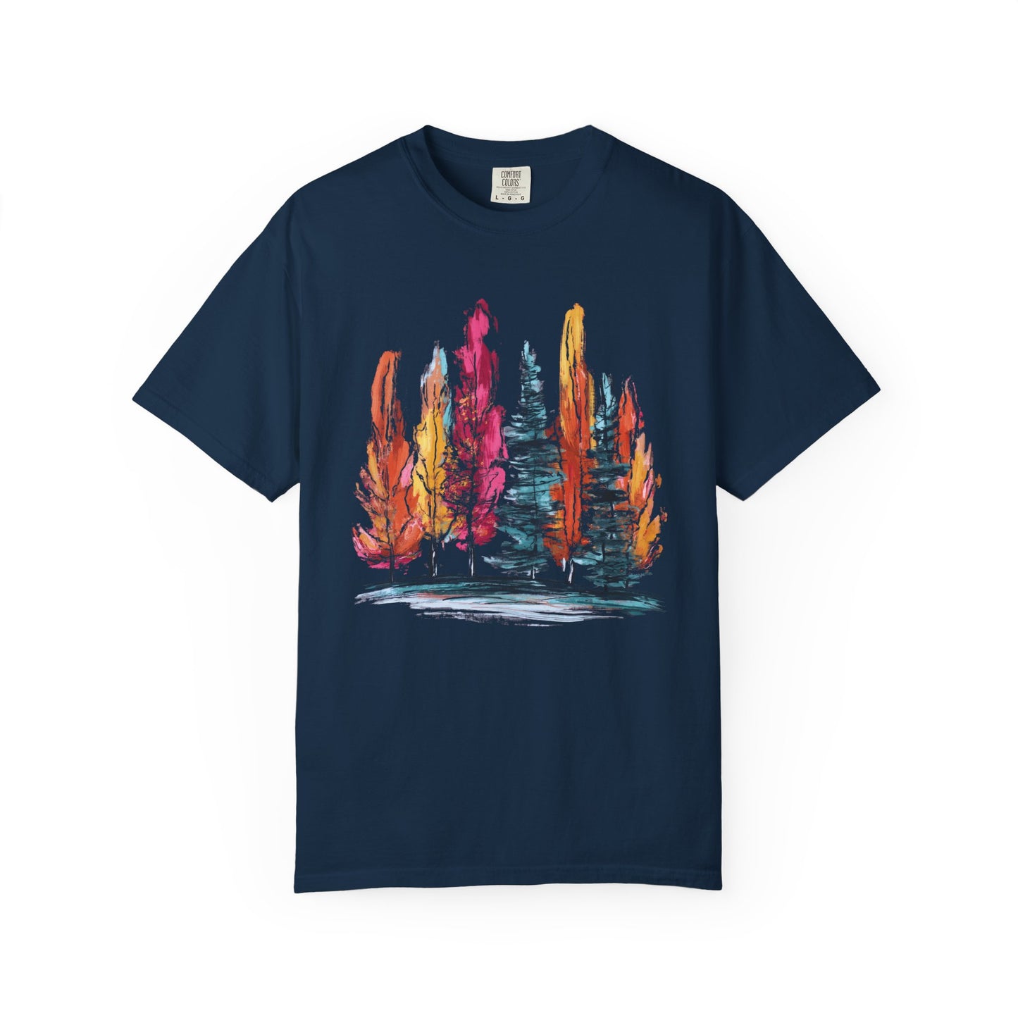 Comfort Colors Fall Forest Hand-Painted Style Shirt, Nature Lover Gift, Artistic Tree Tee, Outdoor Enthusiast Top, Autumn Brushstroke Style