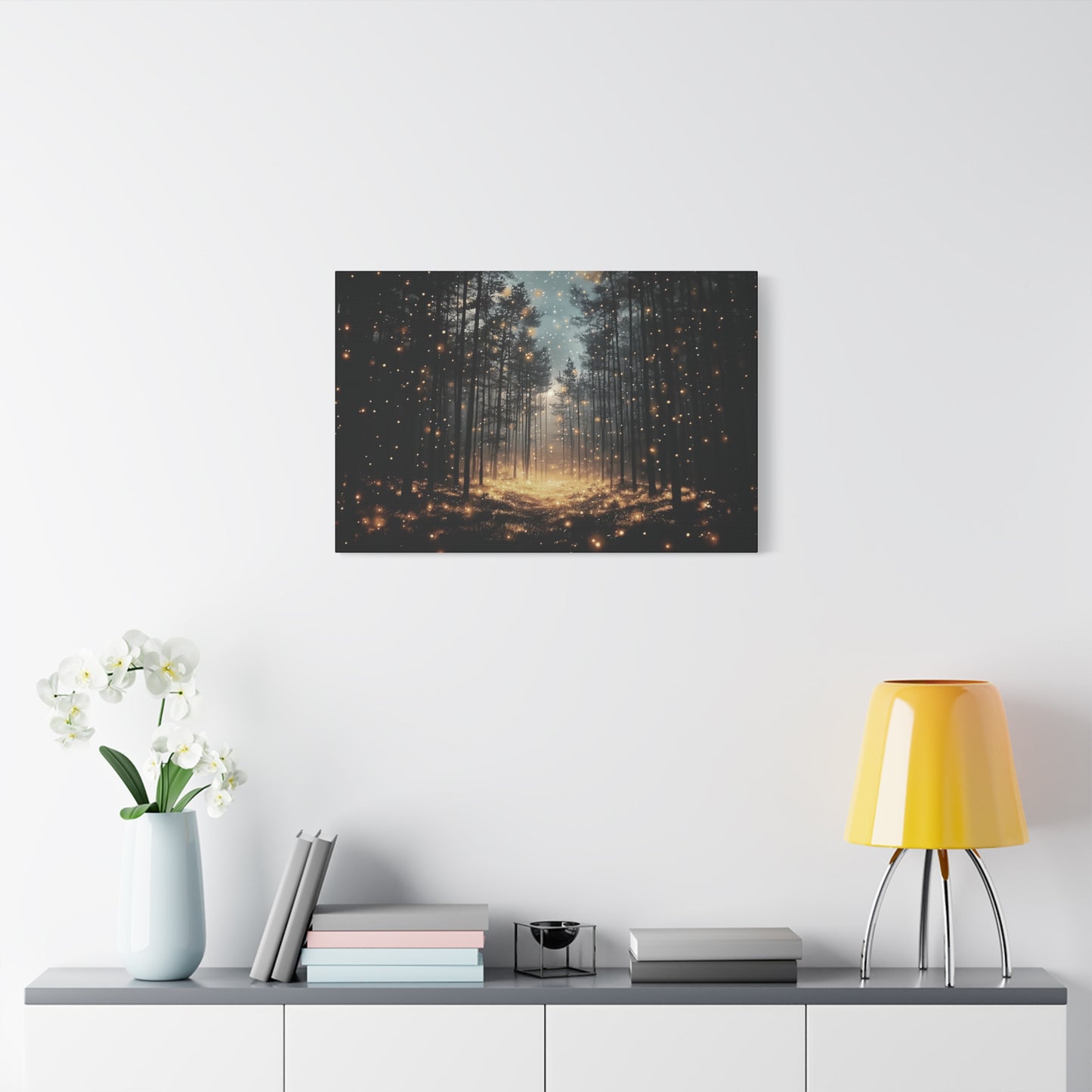 Forest Firefly Canvas Wall Art, Nature Scene, Ethereal Glow, Serene Atmosphere, Mystical Decor, Tranquil Landscape, Enchanting Lights