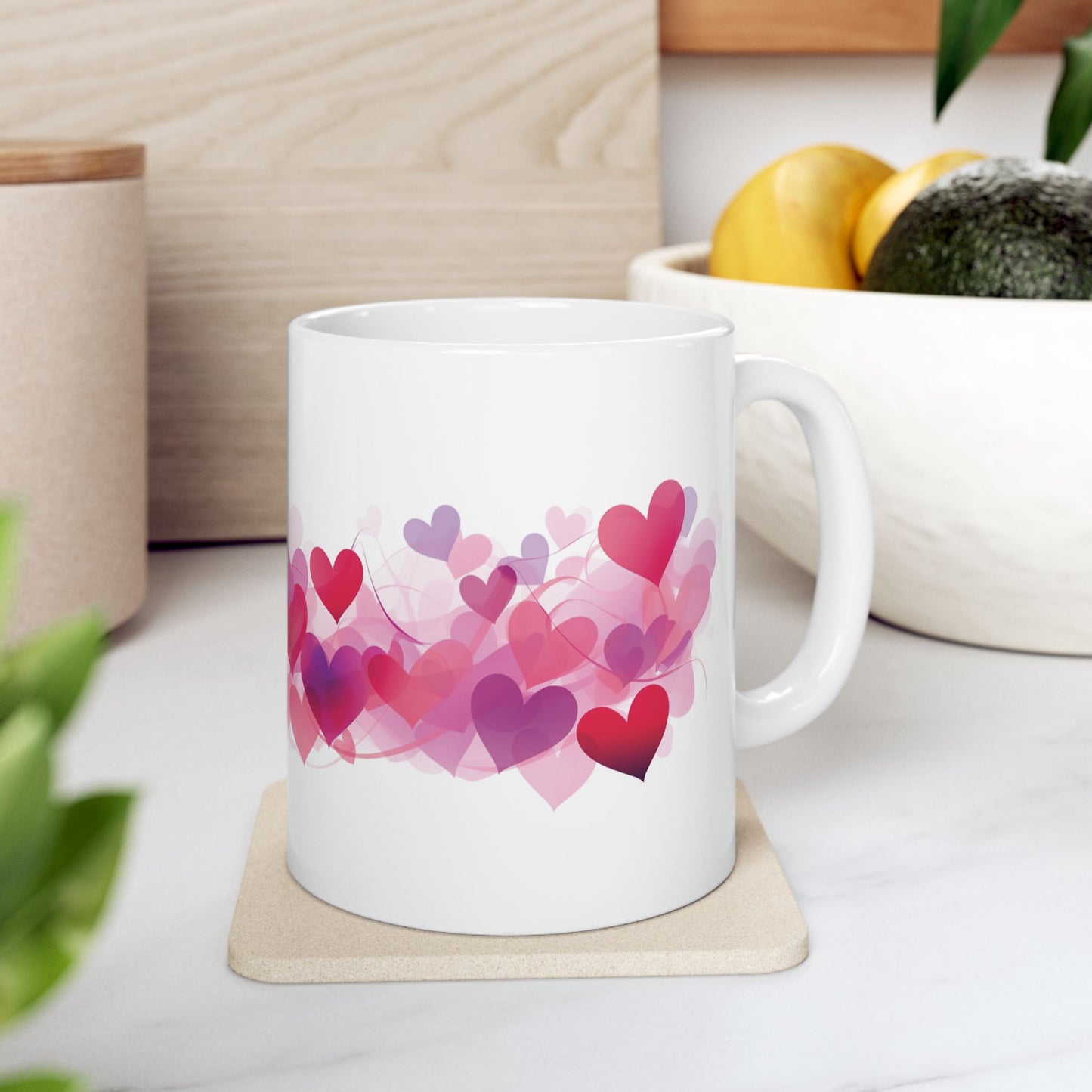 Valentine's Day Mug, Hearts Coffee Mug, Love Coffee Mug, Wave of Hearts Mug, Gift for Her, Gift for Teachers, Valentine Day Gift