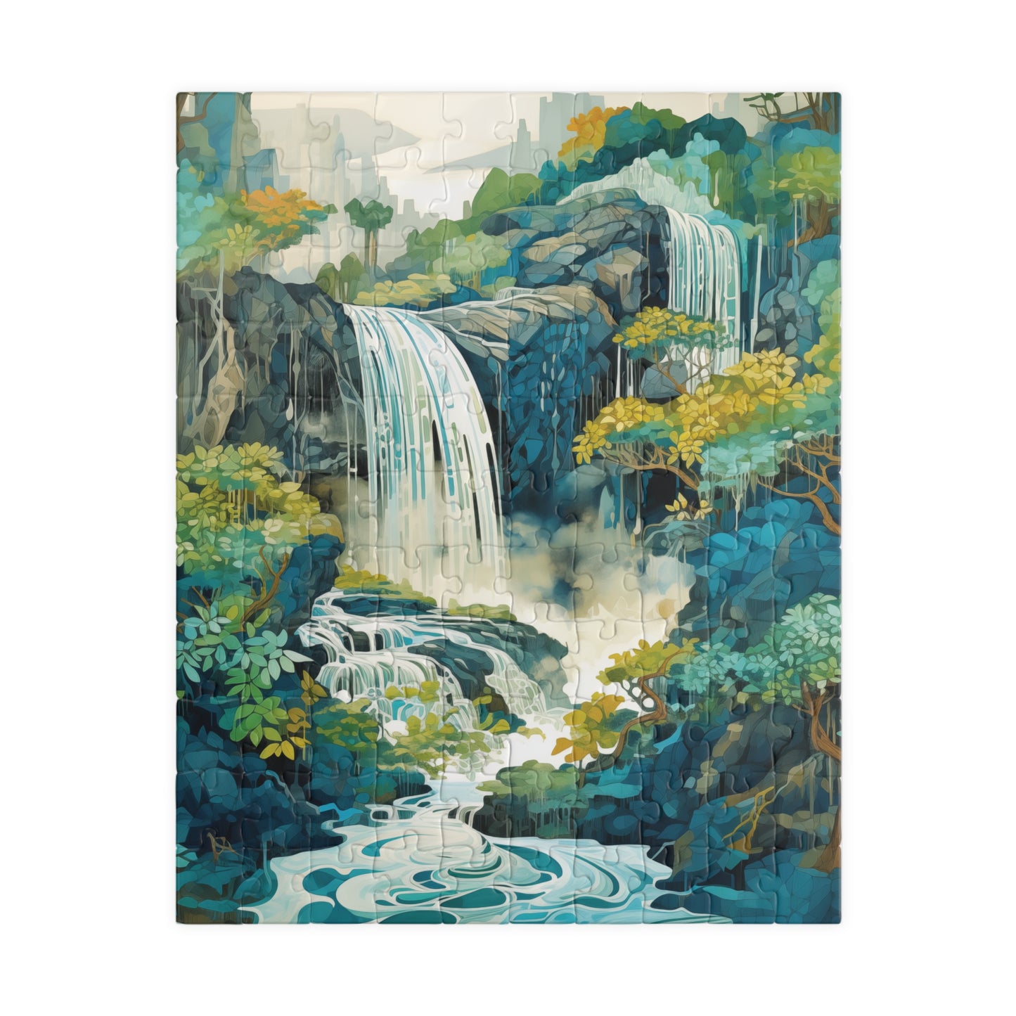 Waterfall Puzzle, Serene Mountain Landscape Jigsaw Puzzle, Challenging Game for family, Piece Puzzle for Nature Lovers, Mindfulness Activity