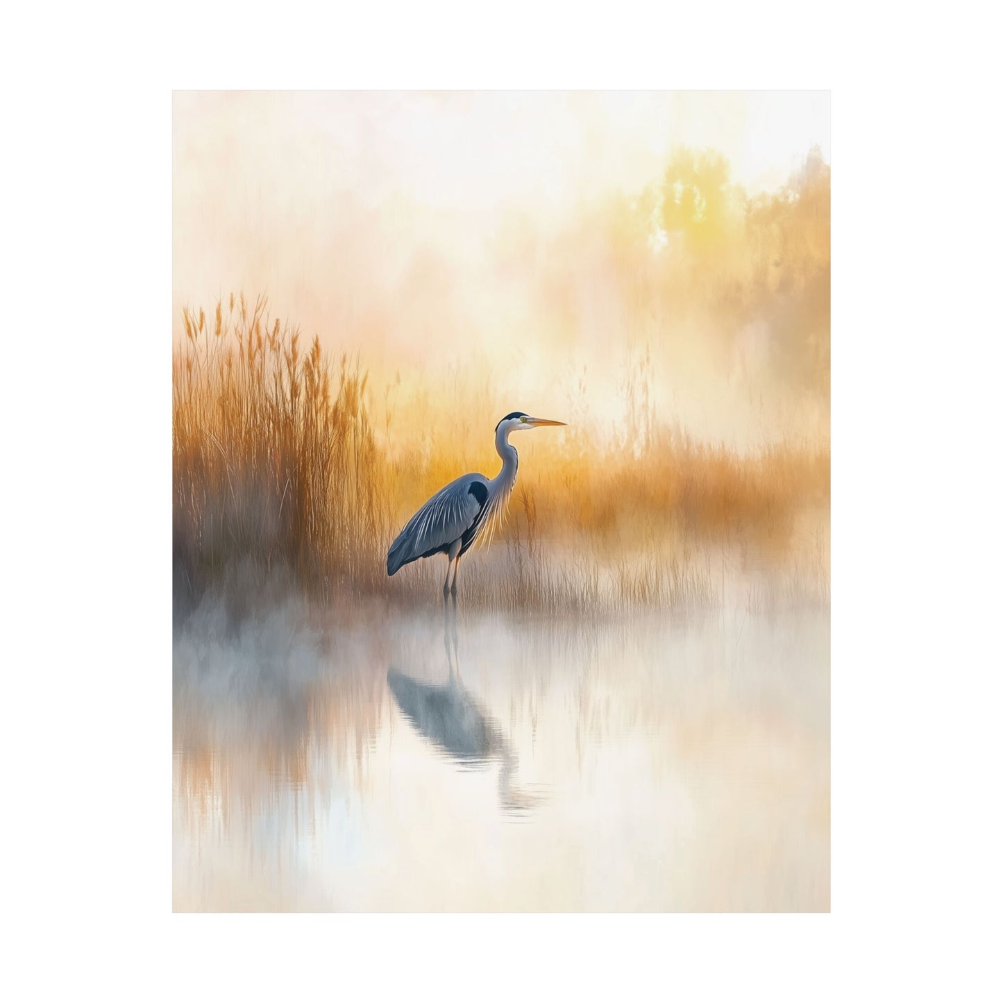 Blue Heron in the Wild Poster, Crane Art Poster, Nature Lover Wall Art, Tranquil Marsh Wildlife Decor, Bird Enthusiast Wall Art, Home Decor