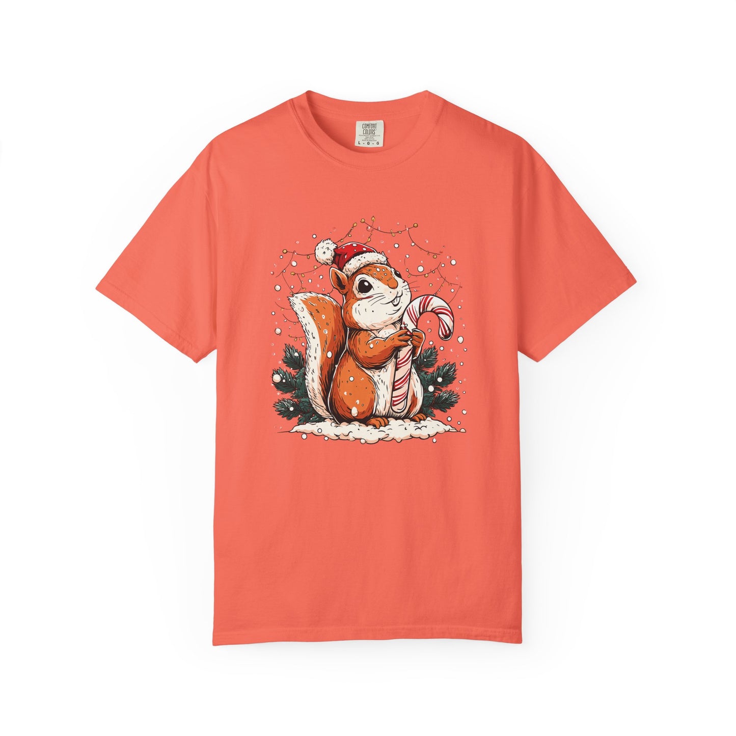 Comfort Colors Christmas Squirrel T-shirt, Cute Squirrel Tee, Festive Xmas Shirt, Santa Hat Candy Cane Top, Garment-Dyed T-shirt