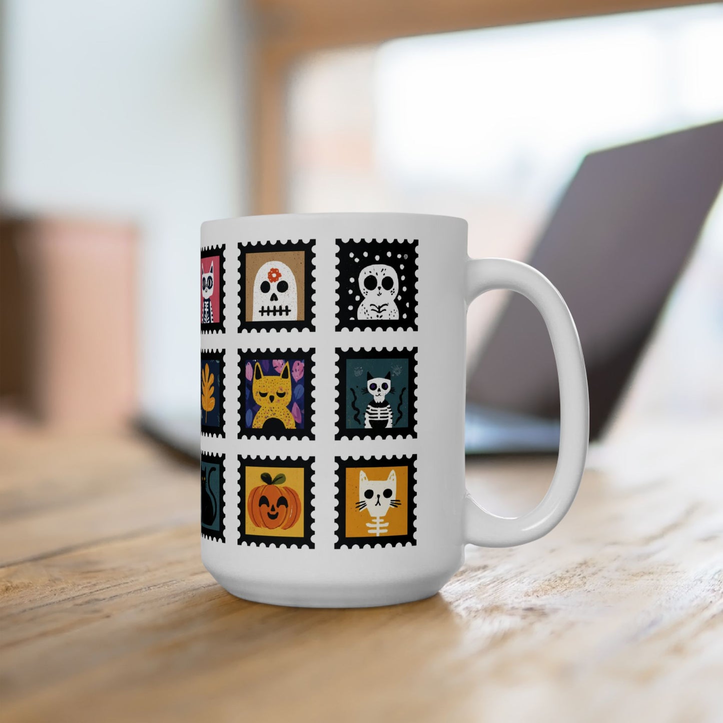 Custom Halloween Ceramic Mug, Fall Season Personalized Gift, Cute Stamp Halloween Home Decor, Autumn Coffee Tea Cup, 11 oz or 15 oz