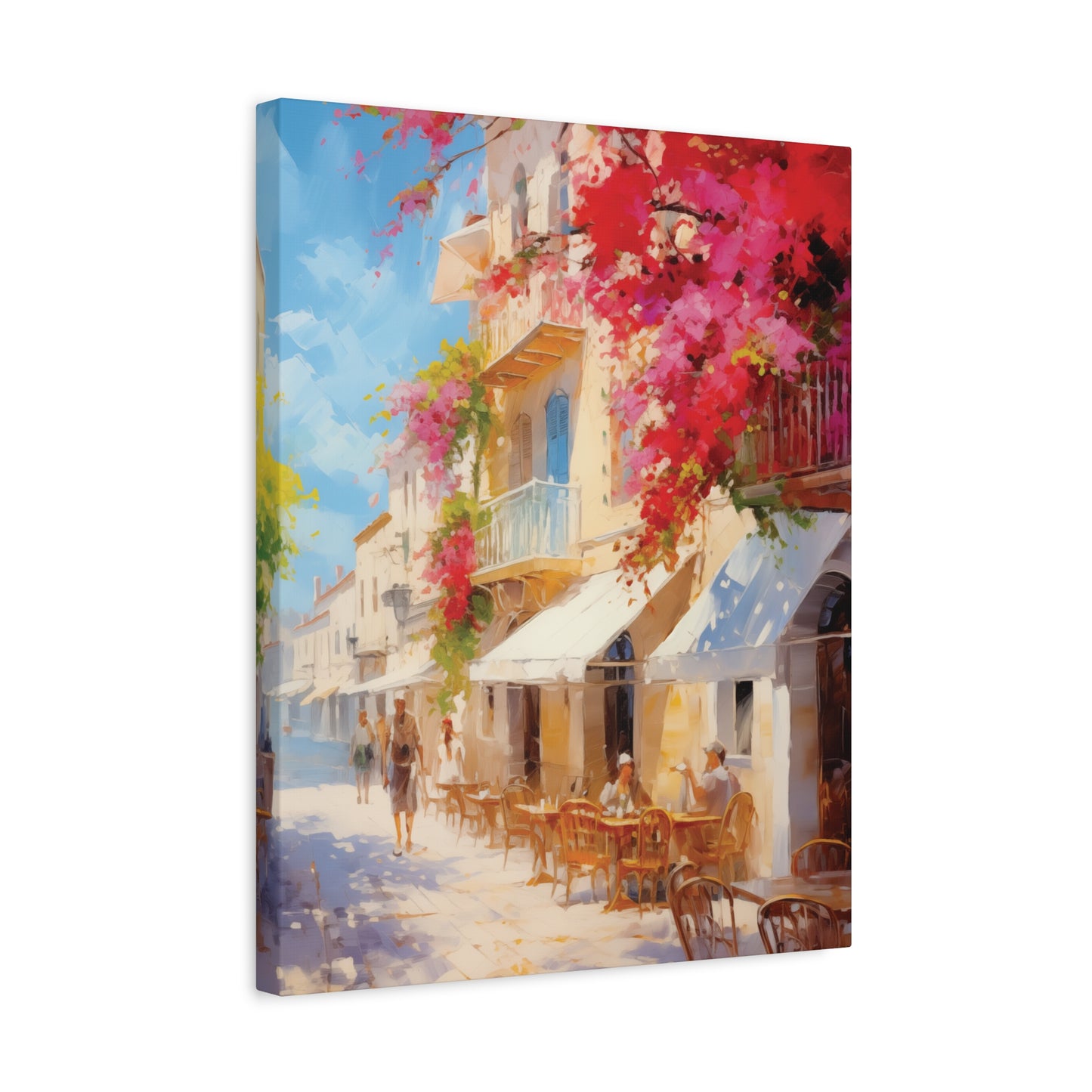 Mediterranean Street Scene Canvas Wall Art, Oil Painting Style, Home Decor Print, Gift for Art Lovers, Vibrant Wall Decor, Quaint Townscape