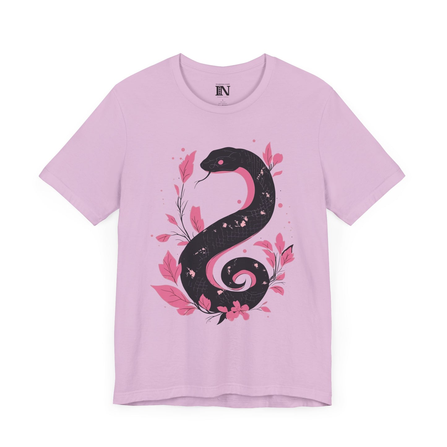 Chinese New Year Shirt, Snake Graphic T-Shirt, Lunar New Year Shirt, Minimalistic Black and Pink Tee, Abstract Floral Art, Year of the Snake