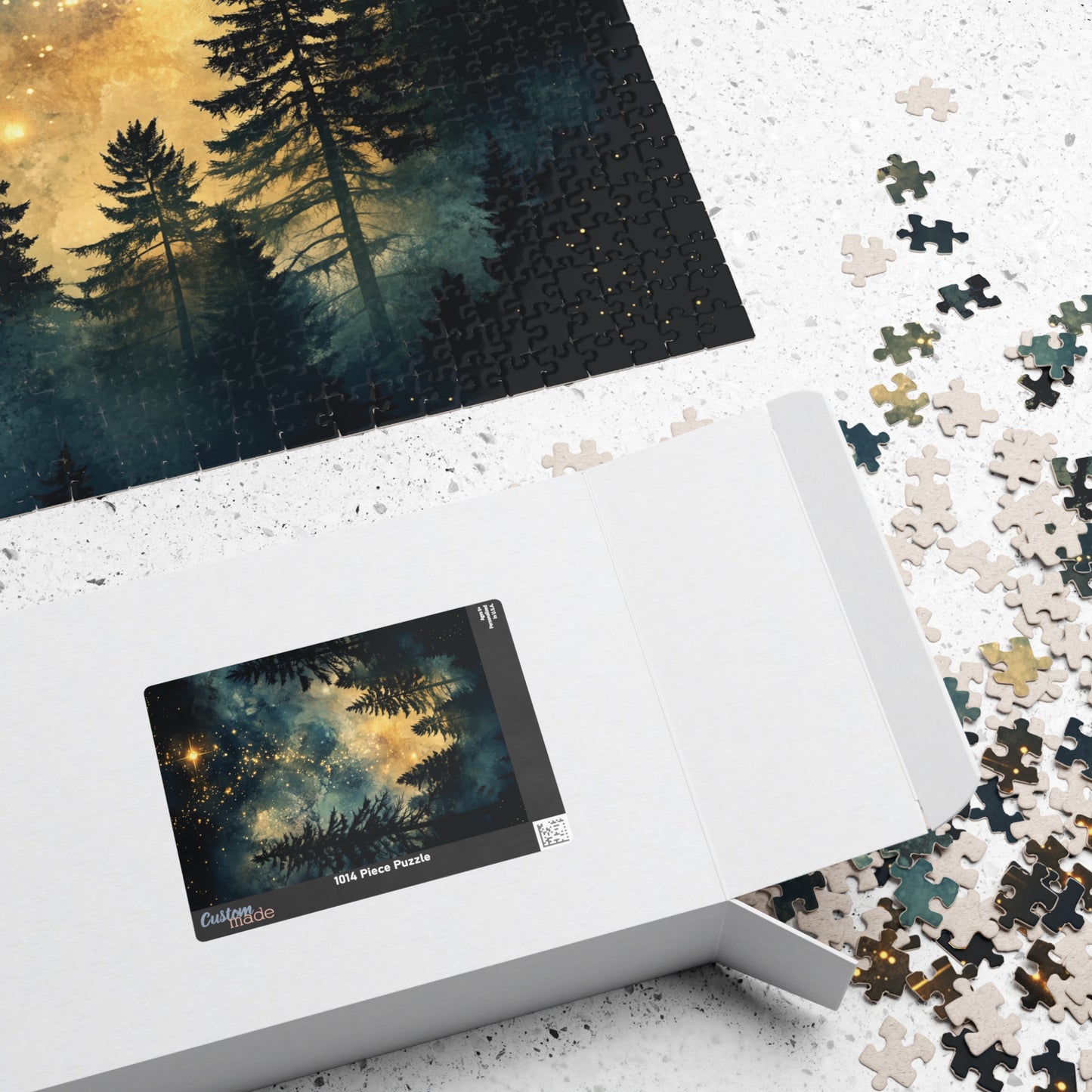 Celestial Forest Scene Jigsaw Puzzle, Nature and Stargazing Artwork for Relaxing, Home Decoration, Nature Lover Gift, House Warming Gift