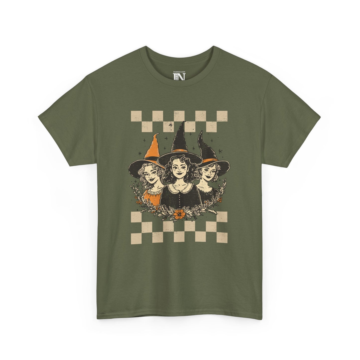 Vintage Style Halloween Witch Shirt, Cute Witches Shirt, Autumn Retro Fall Fashion Tee, Pumpkin Patch Shirt, Checkerboard Halloween Shirt