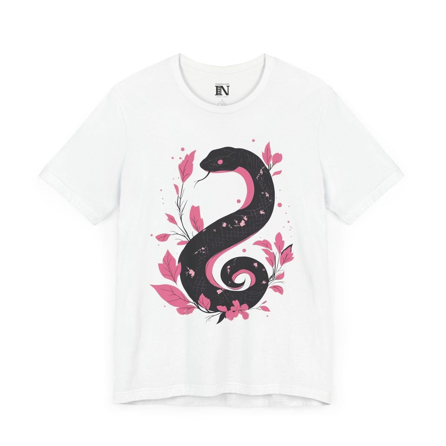 Chinese New Year Shirt, Snake Graphic T-Shirt, Lunar New Year Shirt, Minimalistic Black and Pink Tee, Abstract Floral Art, Year of the Snake