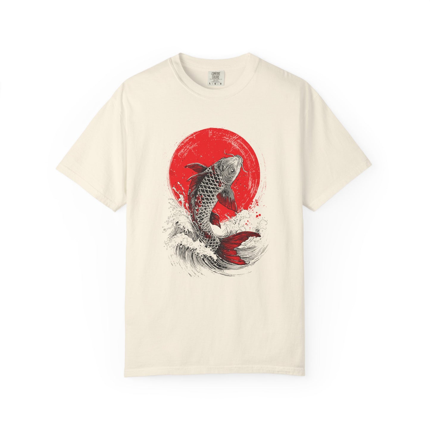 Comfort Colors Japanese Koi Fish Wave Garment-Dyed Cotton T-shirt, Ukiyo-e Style Koi Graphic Shirt, Japan Sun Tee, S-3XL