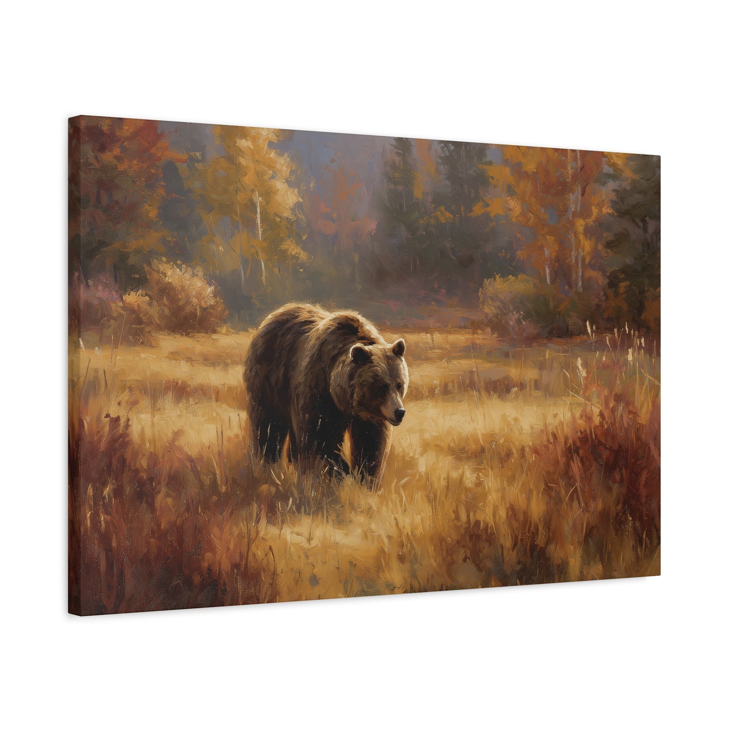 Brown Bear Wildlife Painting Canvas Print Wall Art, Rustic Cabin Decor, Nature Lover Gift, Autumn Wall Art, Wilderness Home Decor