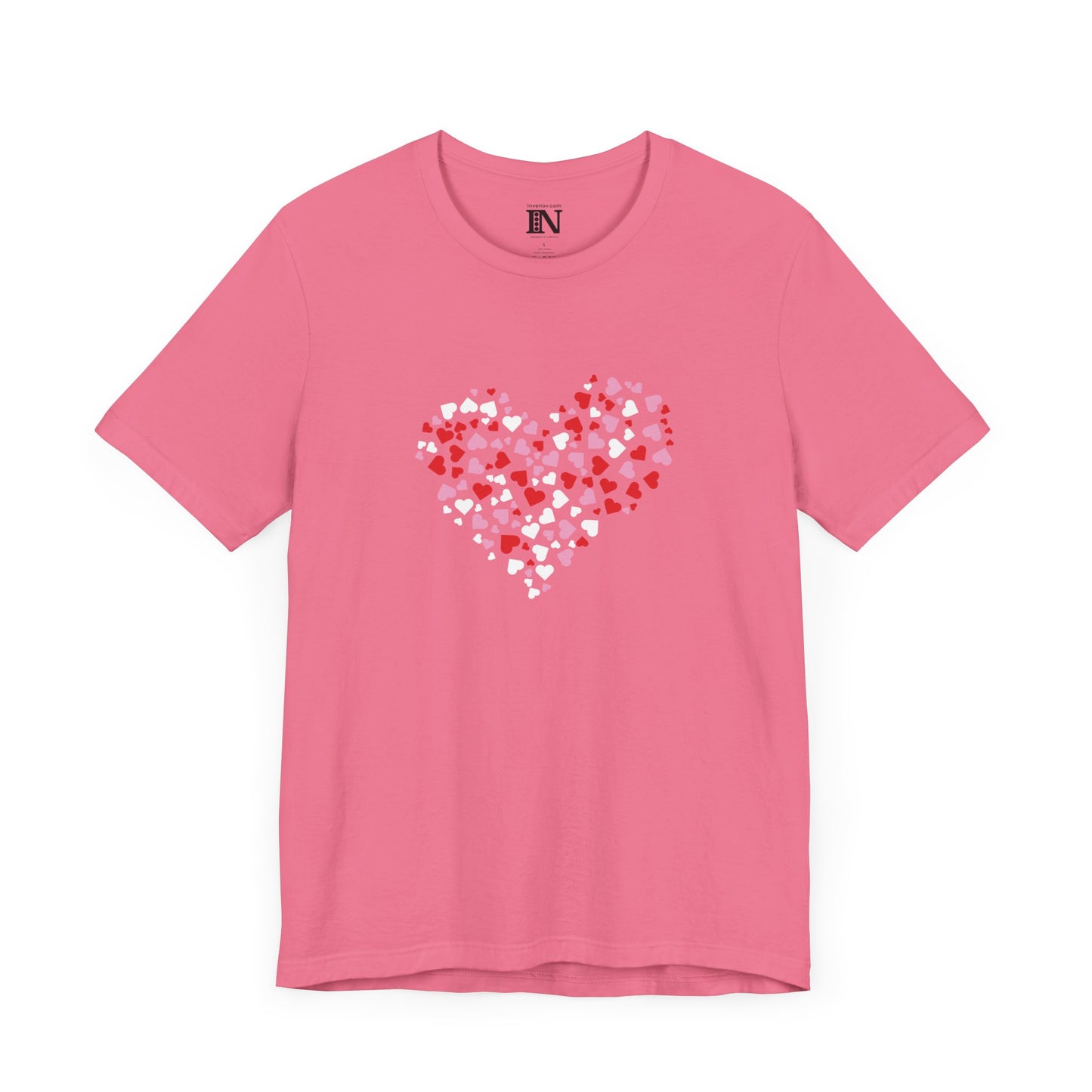 Heart-shaped Love T-Shirt, Valentine's Day Tee, Anniversary Top, Red Pink White Shirt, Valentines Day Shirt, Unisex Jersey Short Sleeve Tee