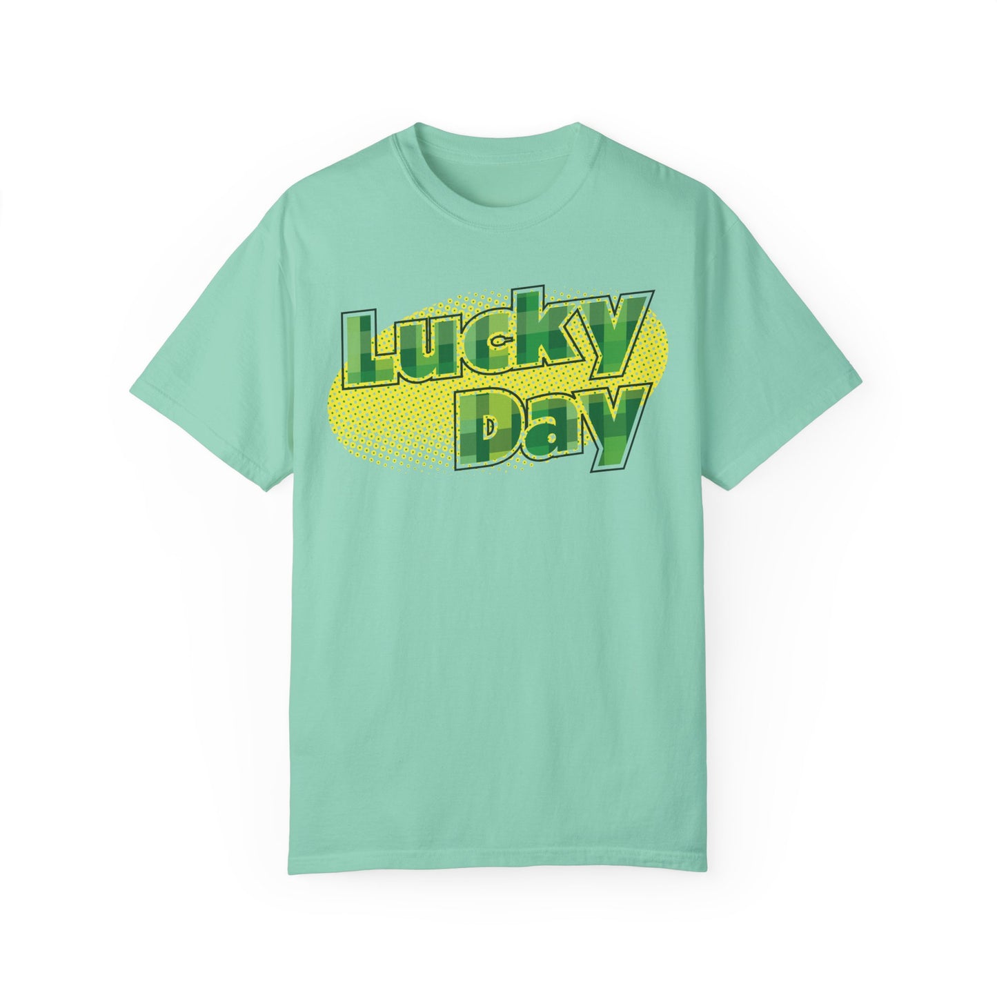 Comfort Colors Lucky Day St Patrick's Day T-shirt, Festive Green Tee for Parades, Parties, Irish Pride, Retro Halftone Design