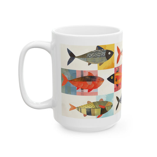 Cute Fish Mug, Aquarium Mug, Home Decor Mug, Tea Cup, Fish Drawing Mug, Coffee Mug, Colorful Fish Mug, House Warming Gift, Fish Tank Mug