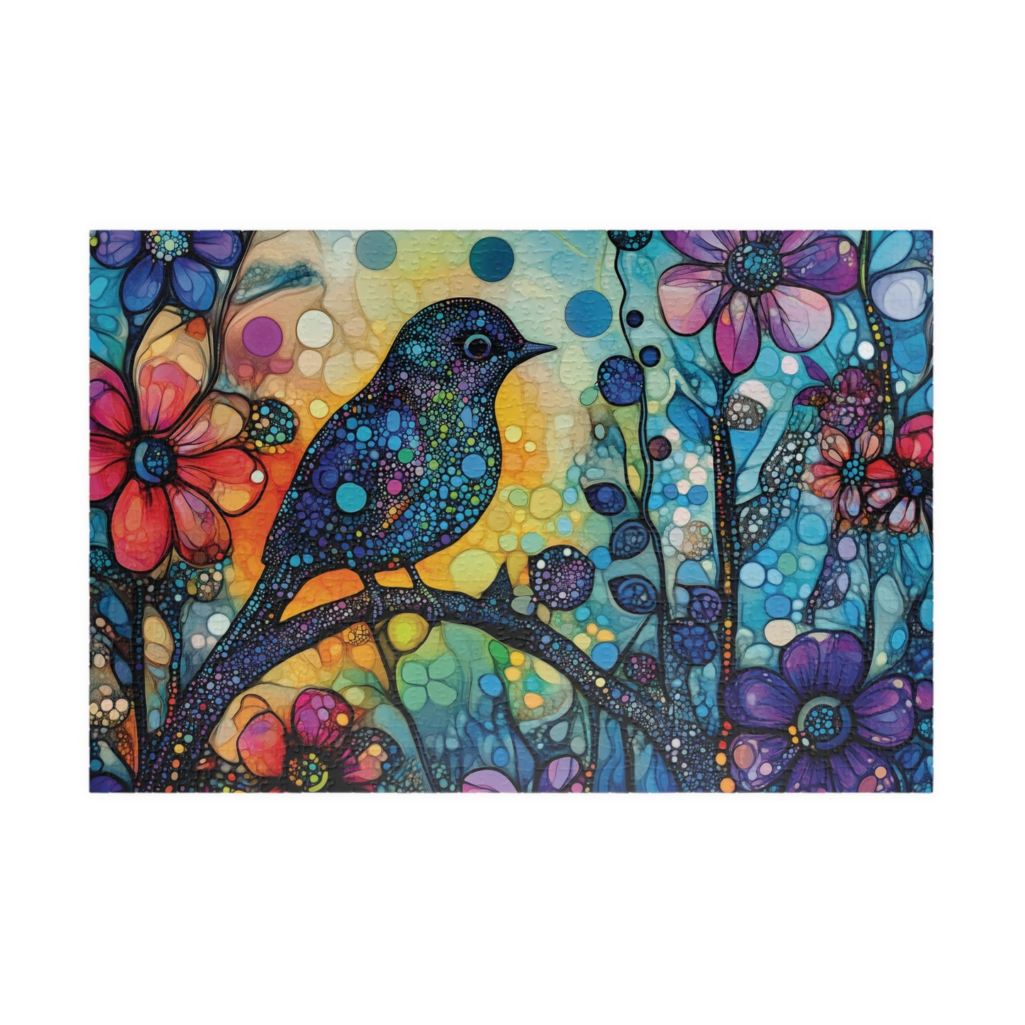 Mosaic Art Bird Puzzle, Colorful Bird Jigsaw Art Puzzle for Nature Enthusiasts, Bird Floral Puzzle, Relaxing and Whimsical Gift