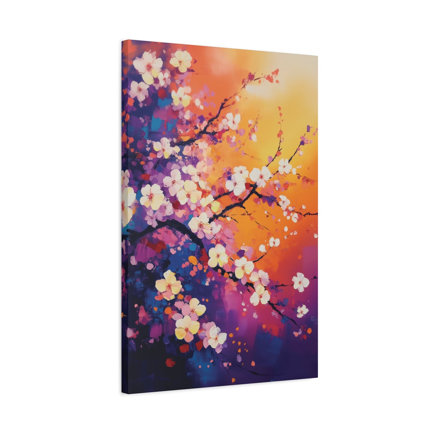 Cherry Blossom Impressionistic Painting Canvas Wall Art, Floral Wall Art for Living Room, Office Home Decor, Flower Artwork, Sunset Gradient