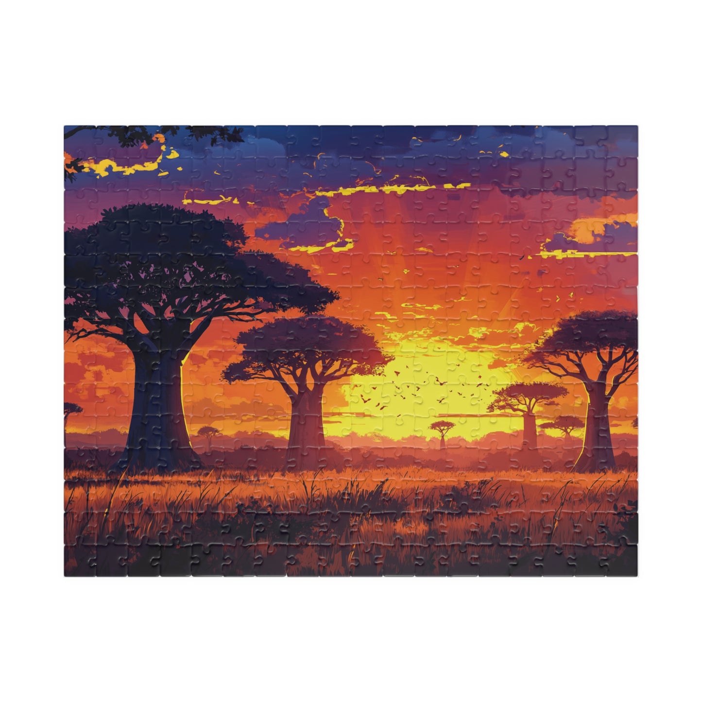 African Savanna Sunset Landscape Jigsaw Puzzle, Baobab Trees Silhouette Puzzle, Relaxation Gift, Mindfulness Activity, Nature Art Lover Gift