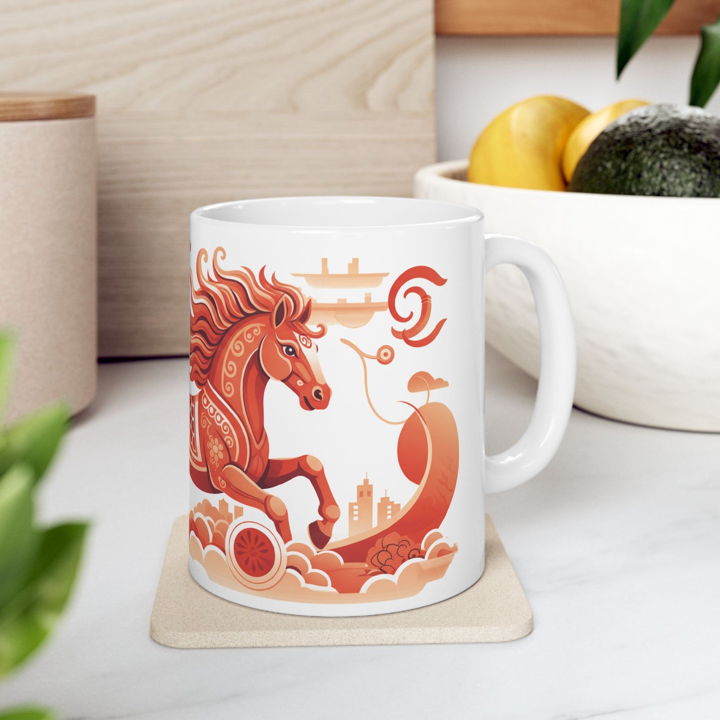 Year of the Horse Mug, 2026 Chinese New Year Gift, Red Zodiac Horse Coffee Cup, Lunar New Year Decor, 11oz 15oz Asian Art Tea Mug