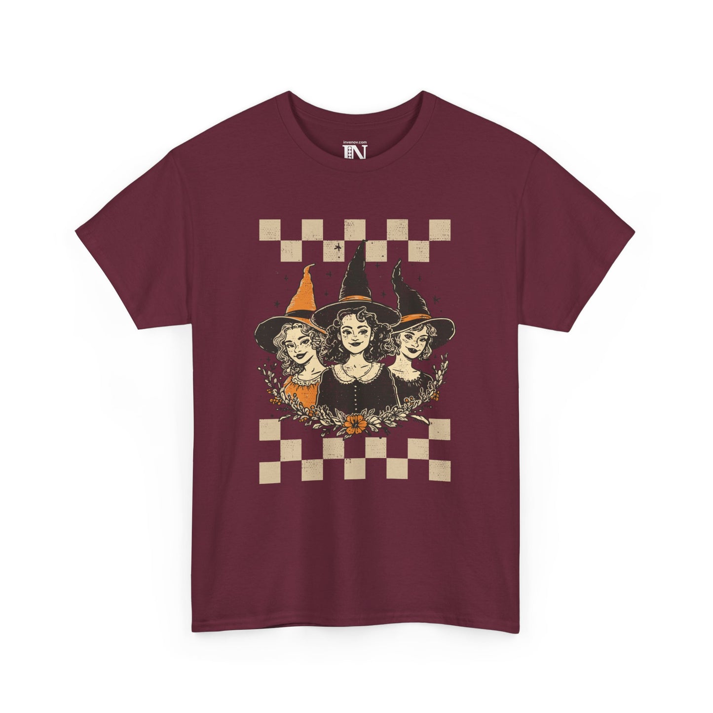 Vintage Style Halloween Witch Shirt, Cute Witches Shirt, Autumn Retro Fall Fashion Tee, Pumpkin Patch Shirt, Checkerboard Halloween Shirt