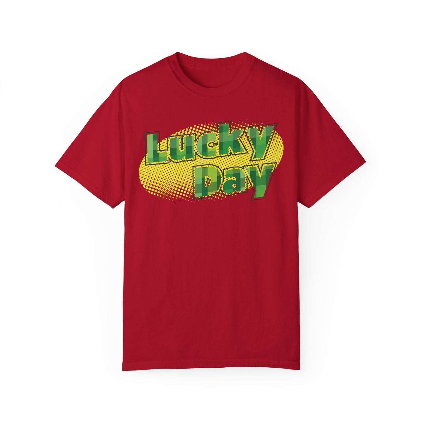 Comfort Colors Lucky Day St Patrick's Day T-shirt, Festive Green Tee for Parades, Parties, Irish Pride, Retro Halftone Design