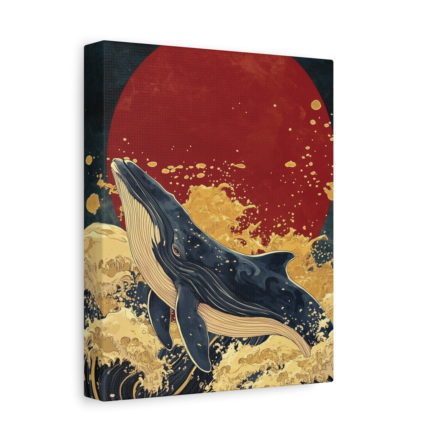 Majestic Whale Breaching Canvas Print, Japanese Art Inspired, Ocean Lover Gift, Japan Lover Gift, Wall Art Decor, Red Sun Painting