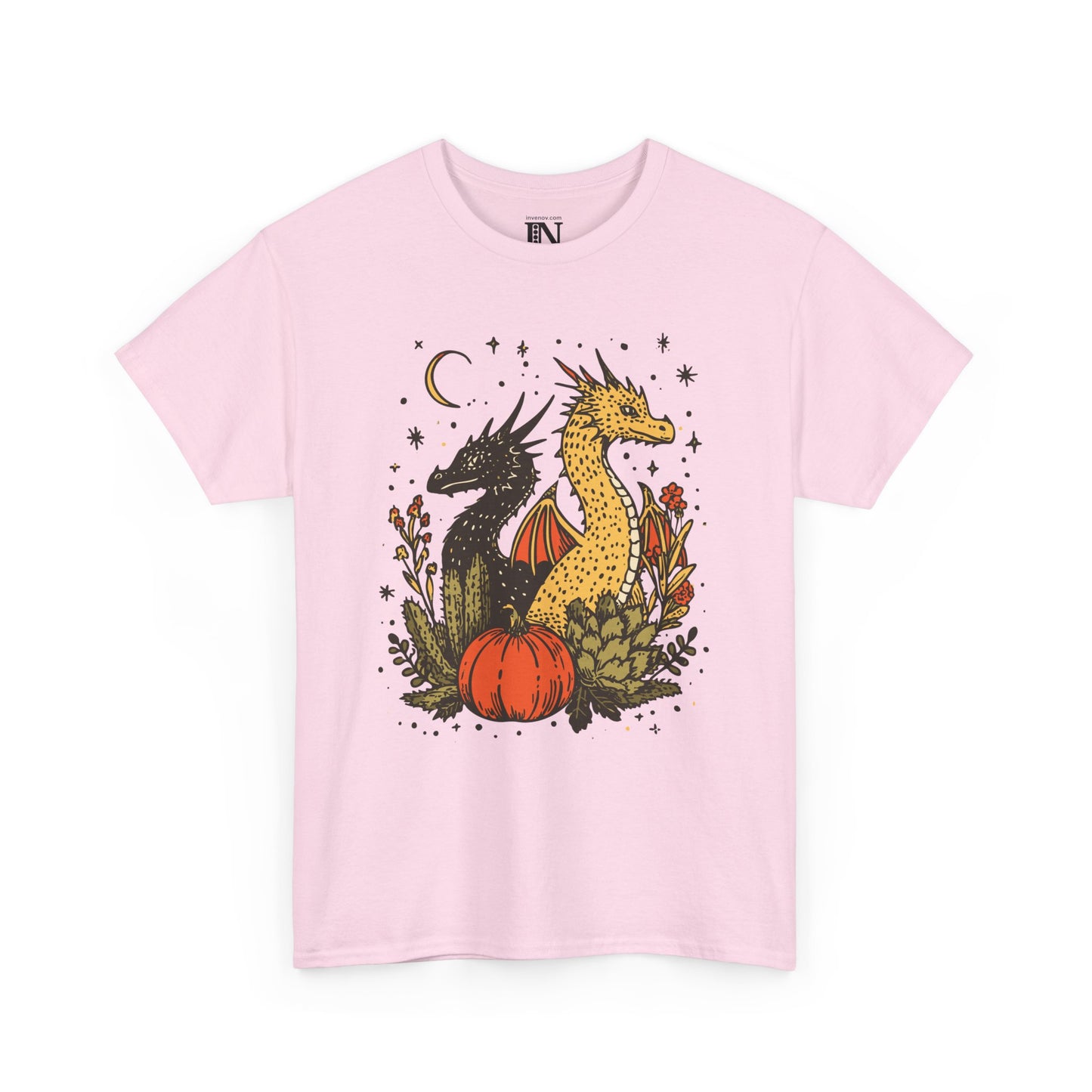 Dragon Fall Season Fantasy Shirt, Mystical Autumn Scene Shirt, Cute Dragons Halloween Tee, Enchanted Fall T-Shirt, Celestial Moon Stars Tee