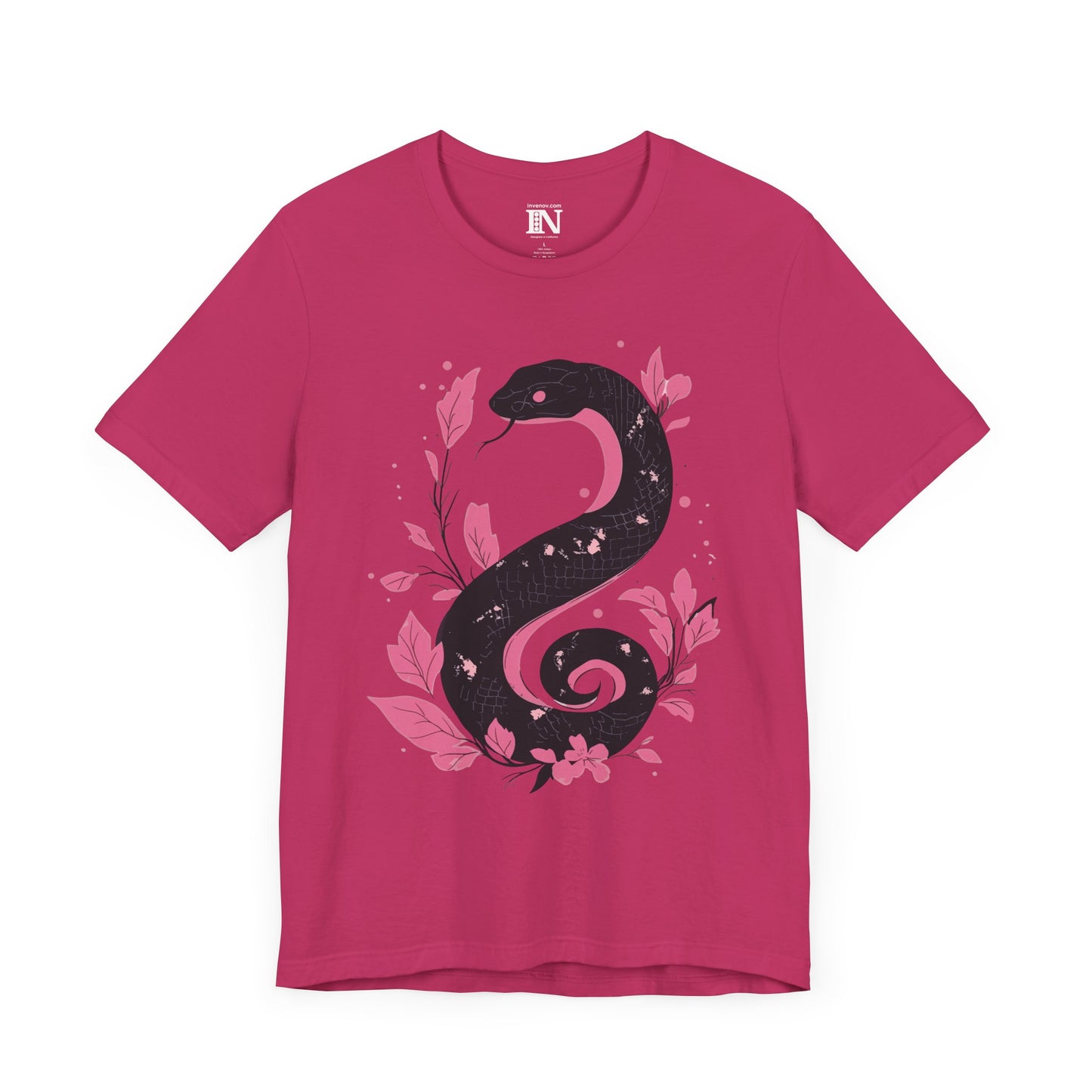 Chinese New Year Shirt, Snake Graphic T-Shirt, Lunar New Year Shirt, Minimalistic Black and Pink Tee, Abstract Floral Art, Year of the Snake