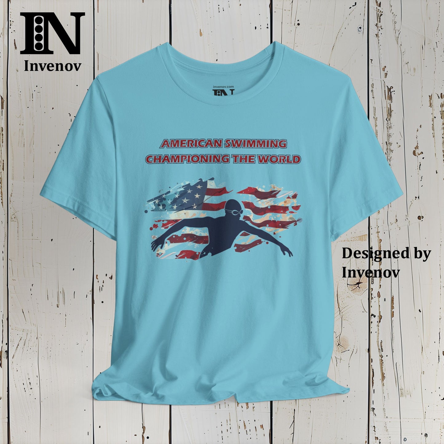 American Swimming Shirt, Swimmer T-shirt, USA Flag Shirt, Summer Swimming Shirt, Championing The World Tshirt, Swimming Team Shirt