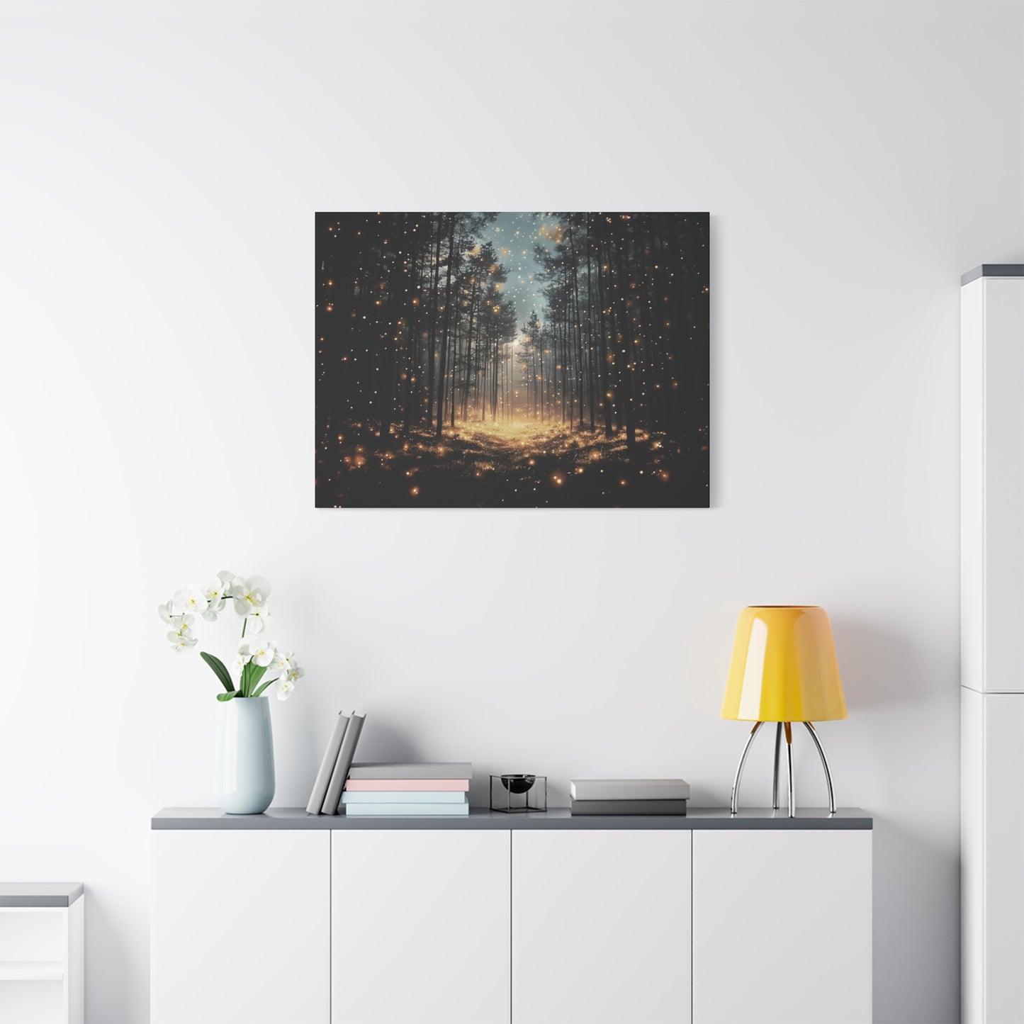 Forest Firefly Canvas Wall Art, Nature Scene, Ethereal Glow, Serene Atmosphere, Mystical Decor, Tranquil Landscape, Enchanting Lights