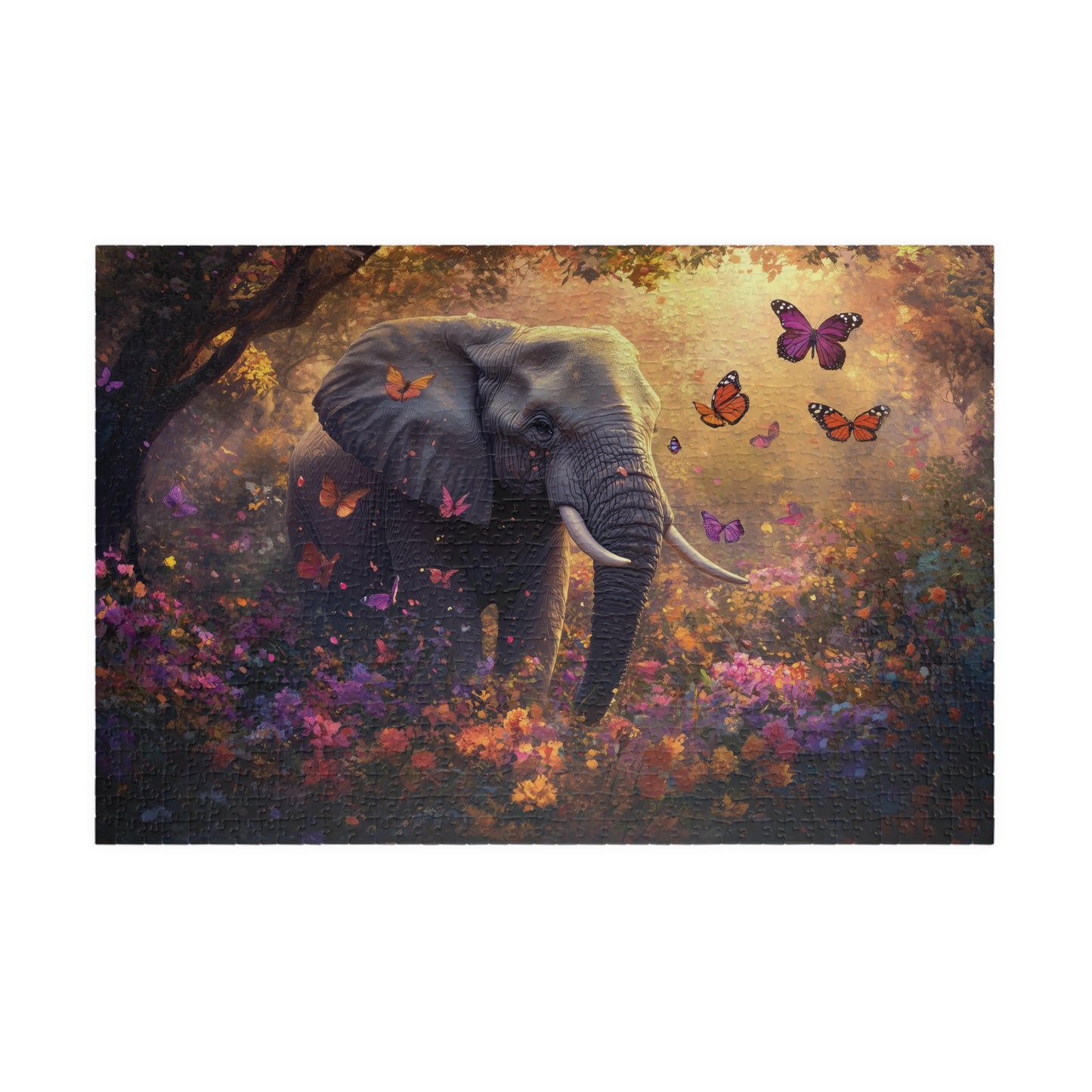 Elephant Butterfly Garden Puzzle, Wildlife Jigsaw, Nature Lover Gift, Serene Landscape Puzzle, Majestic Animal Art, Family Fun Game