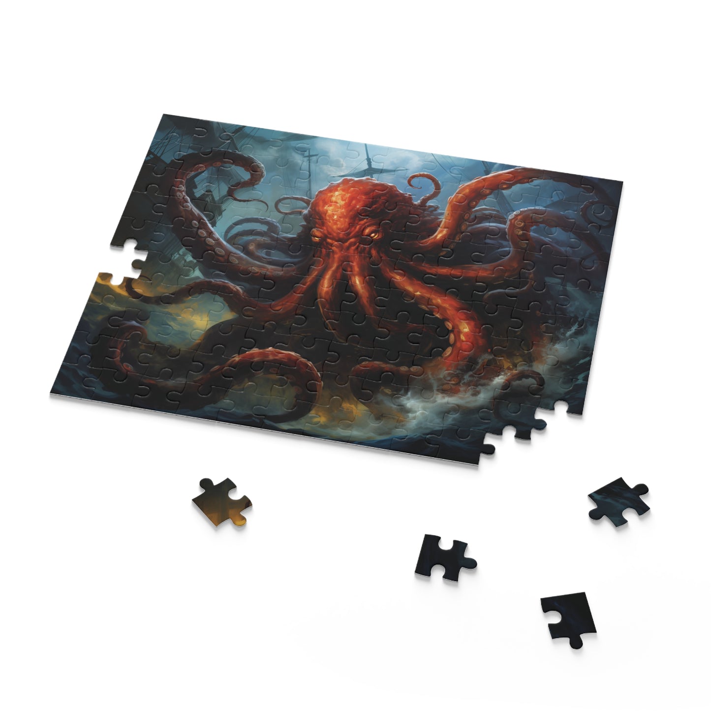 Kraken Attack Puzzle, Giant Octopus Jigsaw Puzzles, 120 pieces, 252 pieces, 500 pieces, Family Game Puzzle, Fantasy Creature Lover Gift