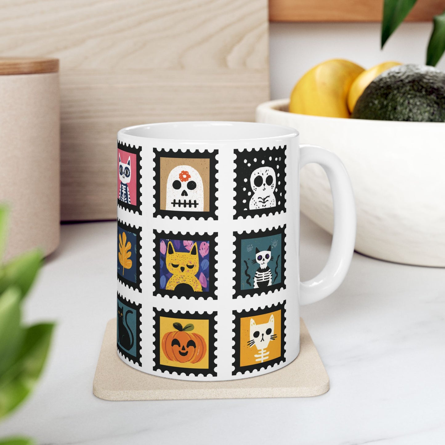 Custom Halloween Ceramic Mug, Fall Season Personalized Gift, Cute Stamp Halloween Home Decor, Autumn Coffee Tea Cup, 11 oz or 15 oz