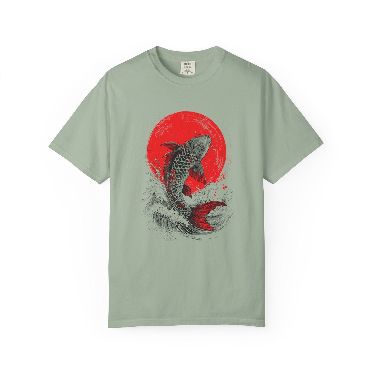 Comfort Colors Japanese Koi Fish Wave Garment-Dyed Cotton T-shirt, Ukiyo-e Style Koi Graphic Shirt, Japan Sun Tee, S-3XL