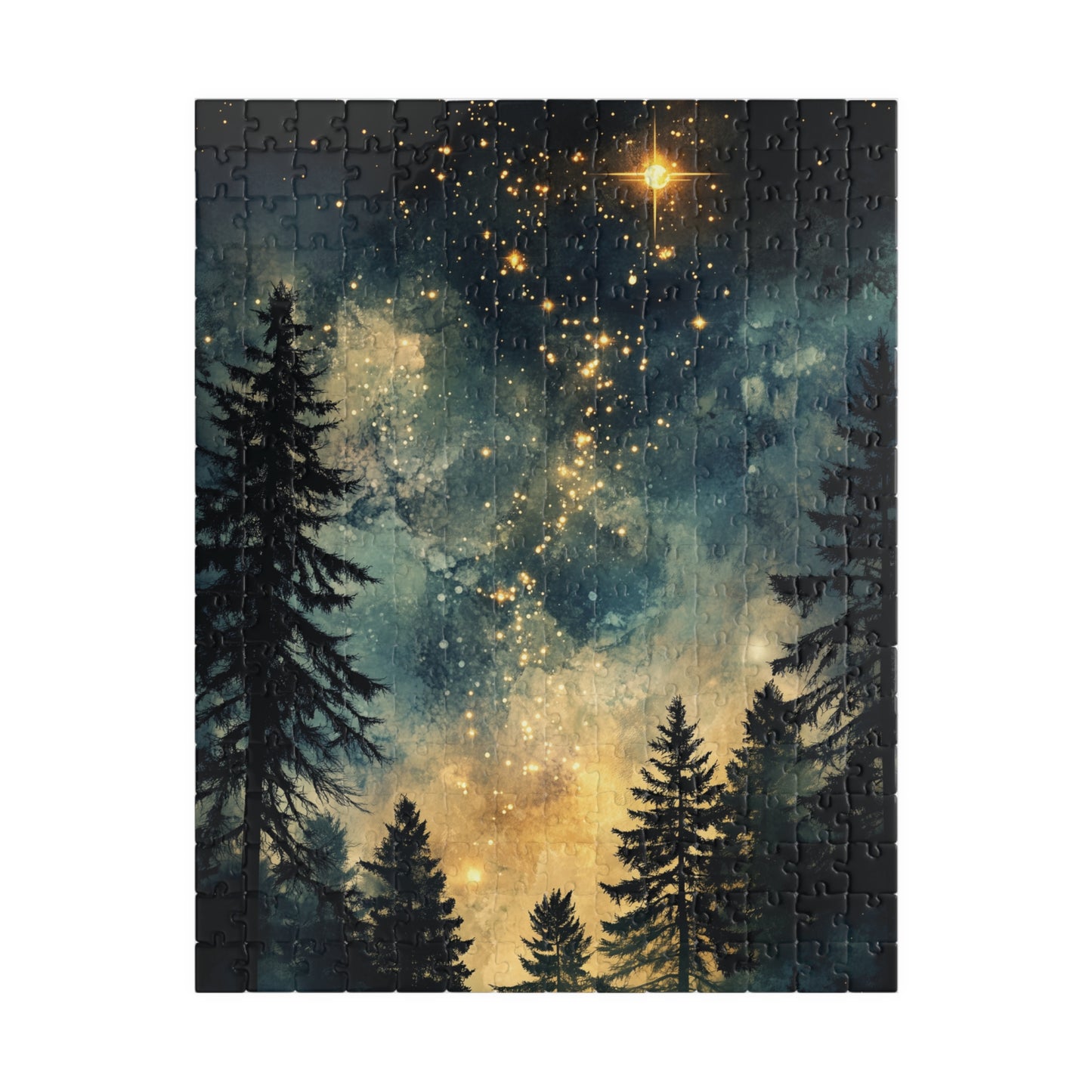 Celestial Forest Scene Jigsaw Puzzle, Nature and Stargazing Artwork for Relaxing, Home Decoration, Nature Lover Gift, House Warming Gift