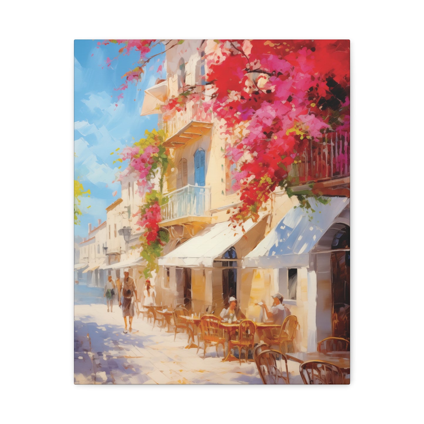 Mediterranean Street Scene Canvas Wall Art, Oil Painting Style, Home Decor Print, Gift for Art Lovers, Vibrant Wall Decor, Quaint Townscape